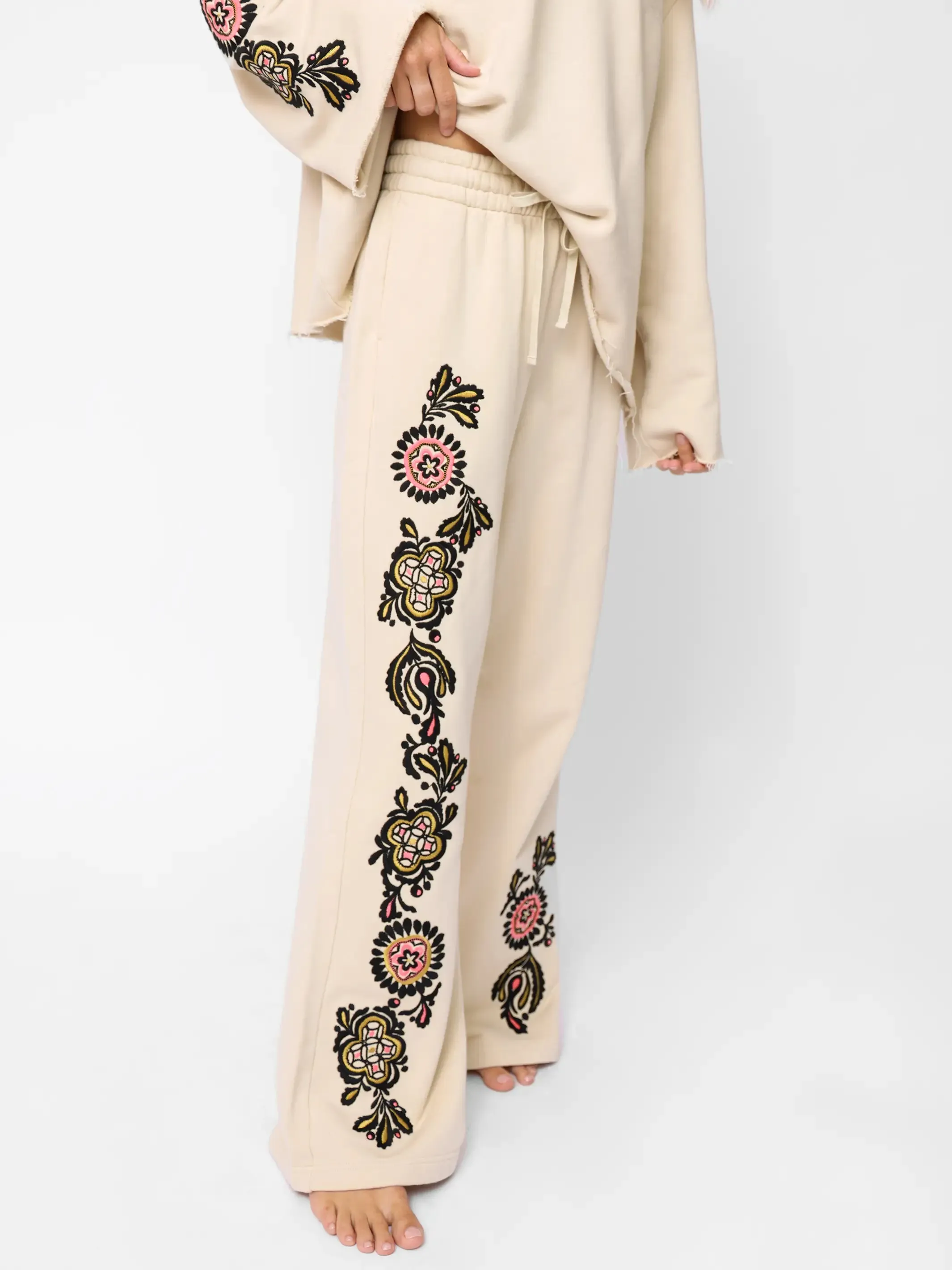 Easy Does It Embroidered Sweatpant - Cream sold by NATURAL LIFE