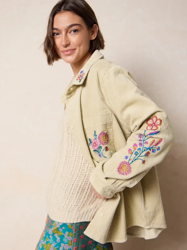 Cutest Embroidered Corduroy Shirt - Cream Floral sold by NATURAL LIFE
