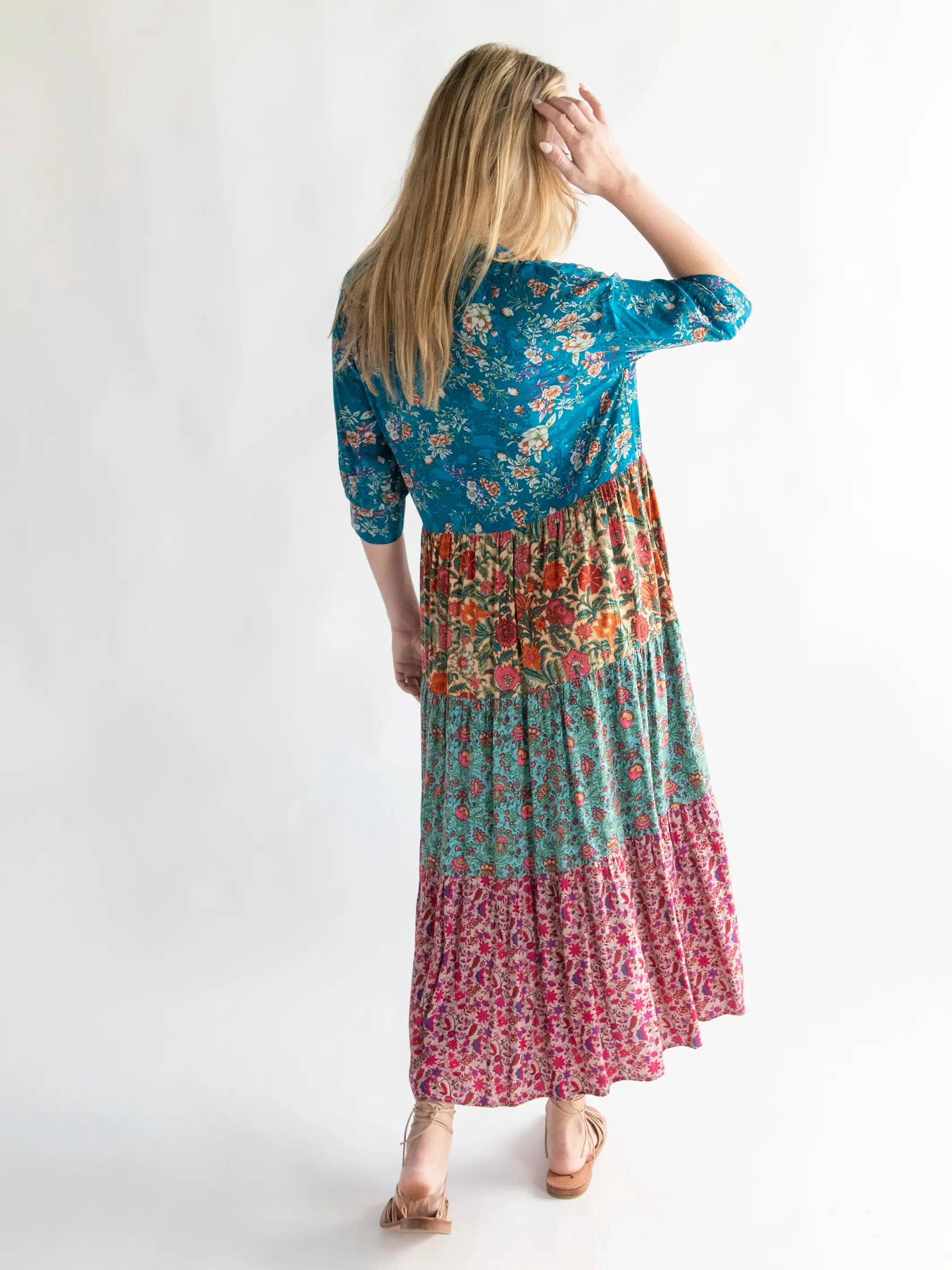 Rebecca Midi Dress - Cream Turquoise Mix sold by NATURAL LIFE product image thumbnail 3