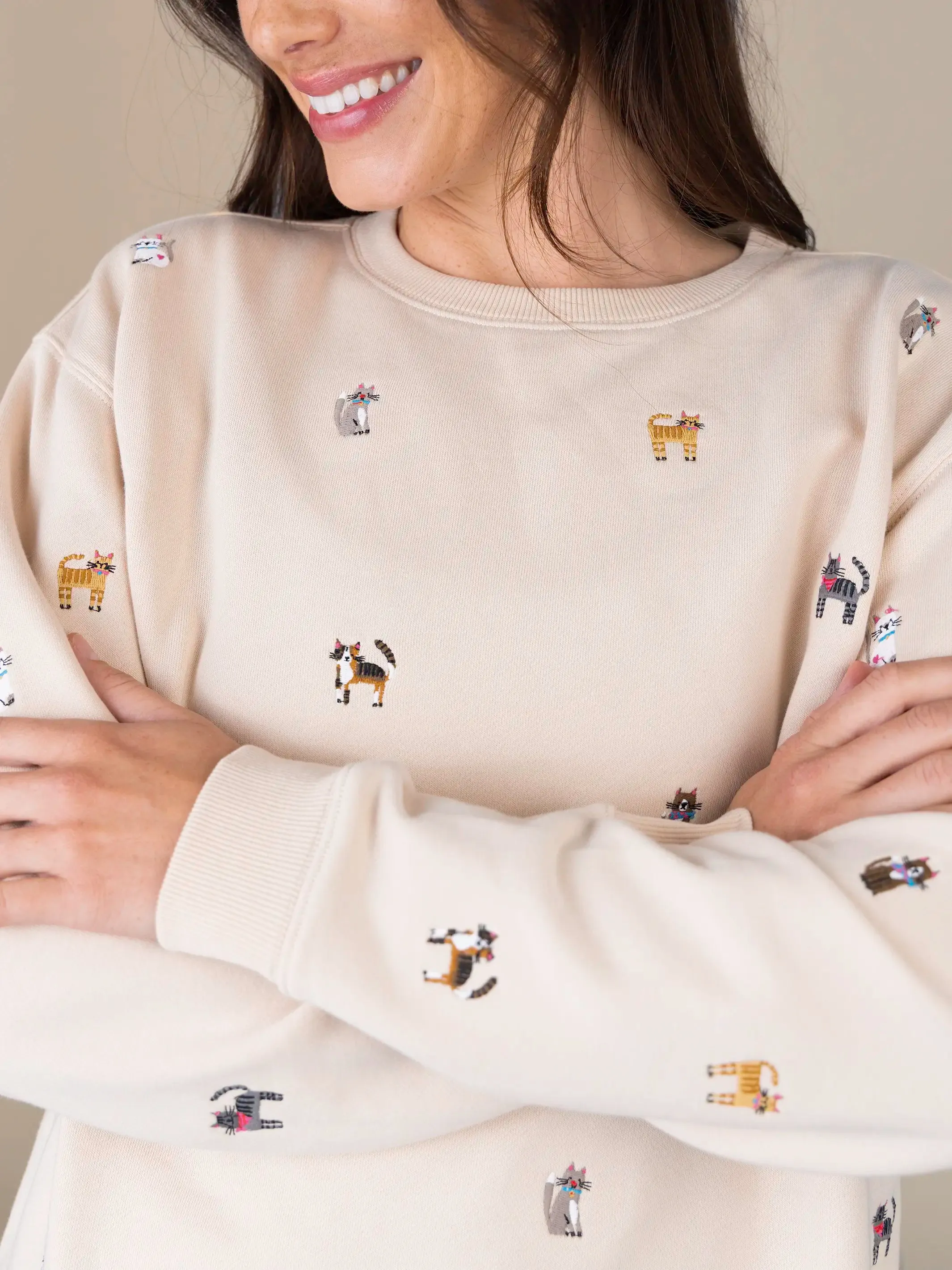 Fave Little Things Embroidered Sweatshirt - Cream Cats sold by NATURAL LIFE product image thumbnail 4