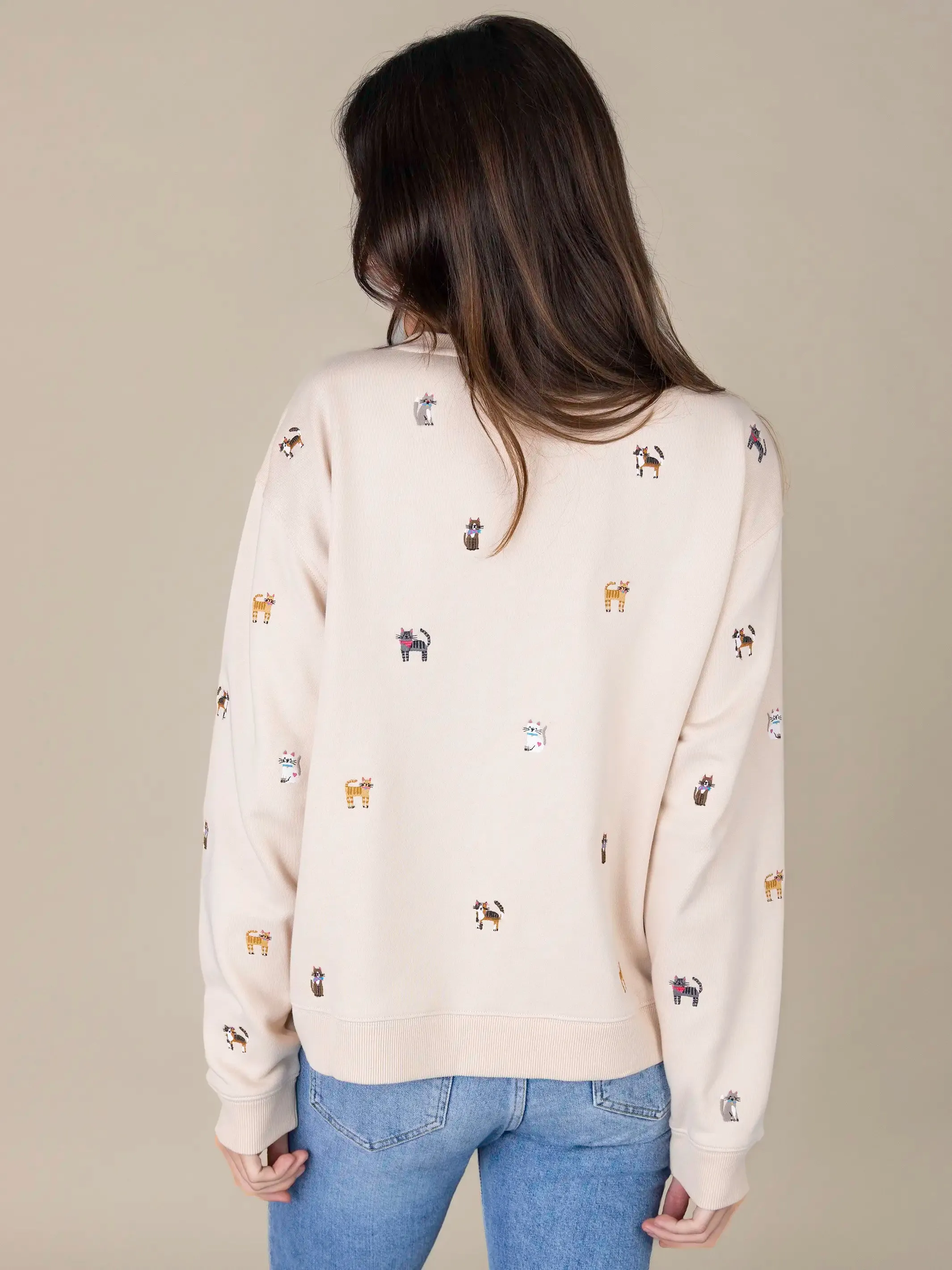 Fave Little Things Embroidered Sweatshirt - Cream Cats sold by NATURAL LIFE product image thumbnail 5