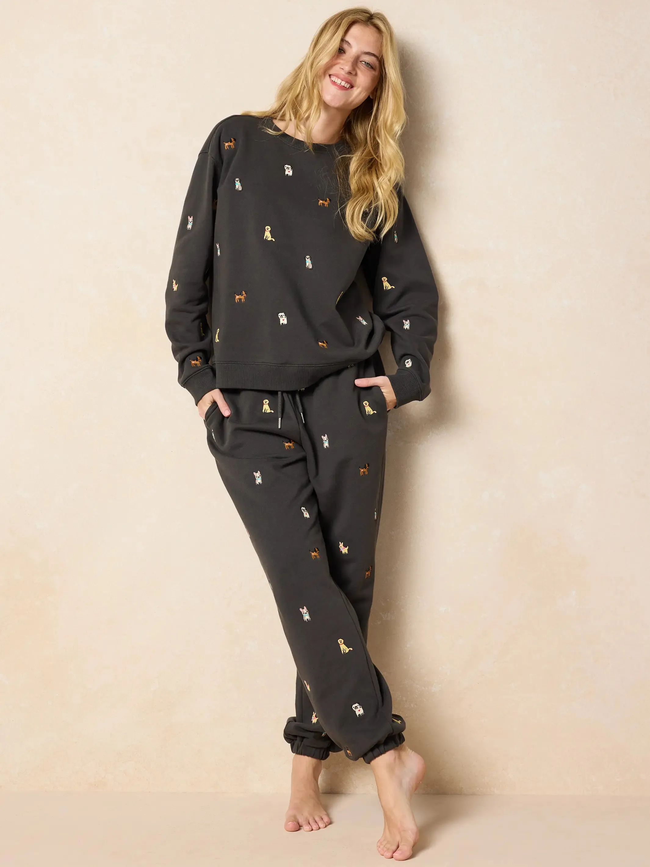 Fave Little Things Embroidered Sweatshirt - Charcoal Dogs sold by NATURAL LIFE product image thumbnail 3