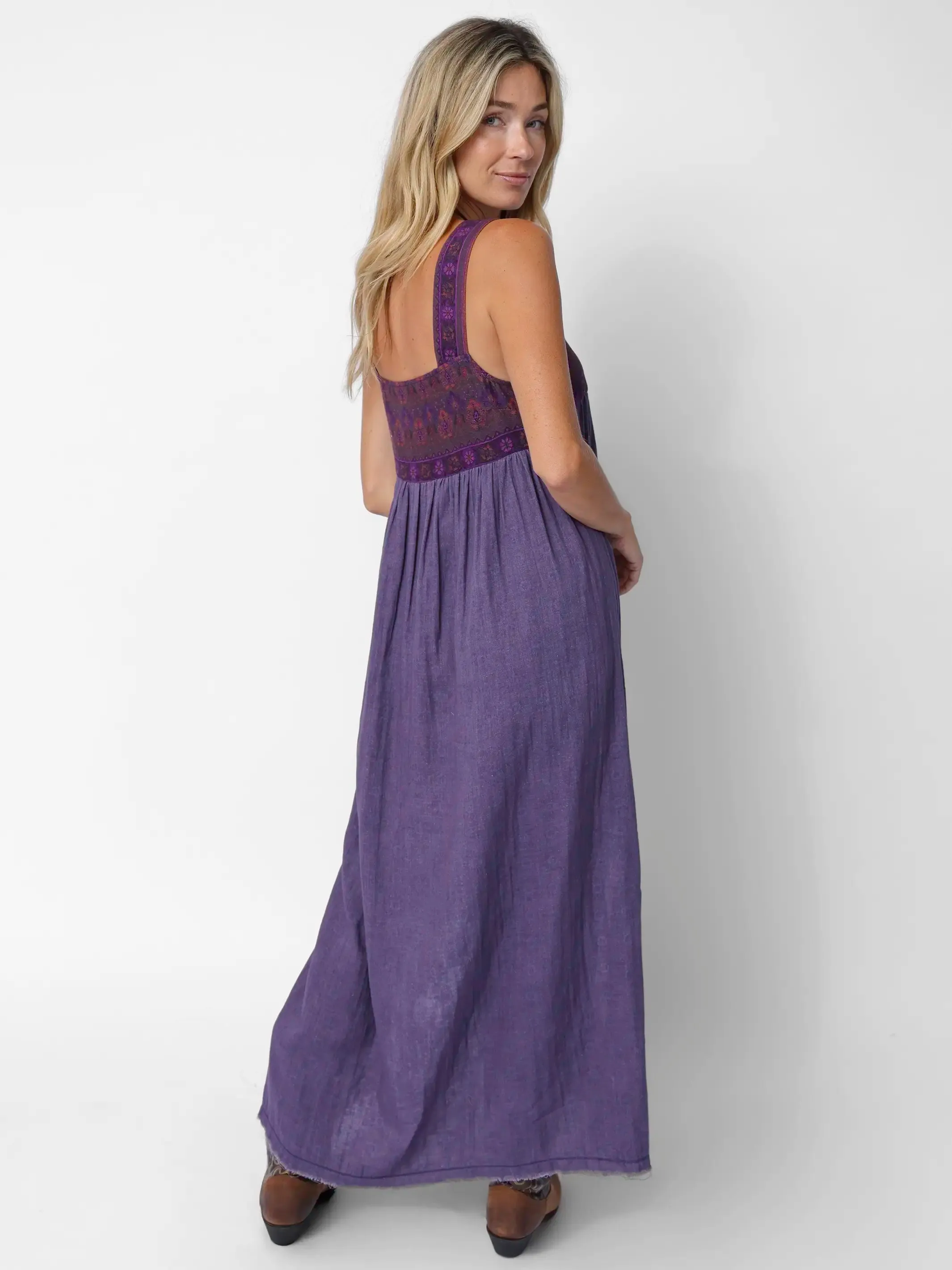 Tricia Reversible Cotton Gauze Maxi Dress - Eggplant Medallion Sunburst sold by NATURAL LIFE product image thumbnail 4