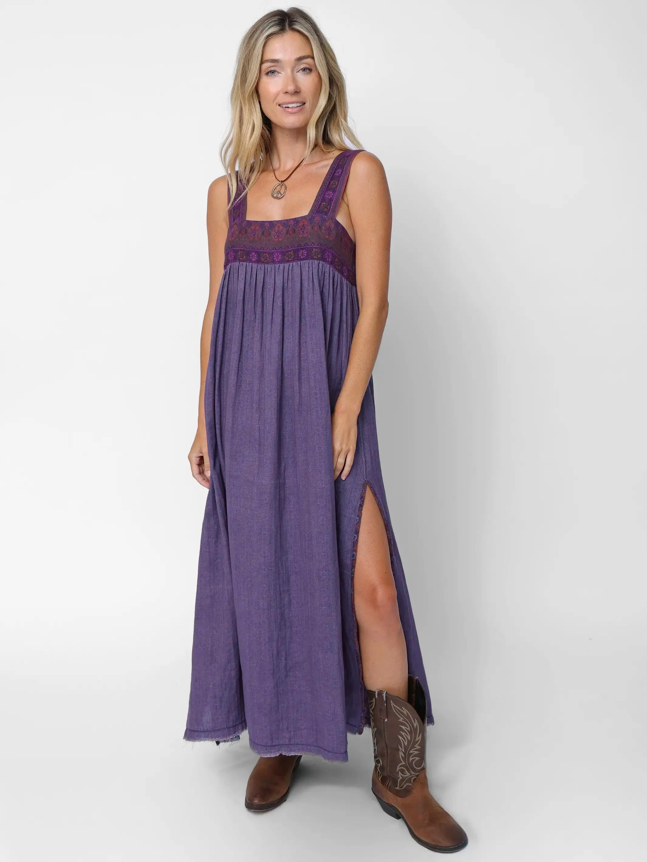 Tricia Reversible Cotton Gauze Maxi Dress - Eggplant Medallion Sunburst sold by NATURAL LIFE product image thumbnail 2