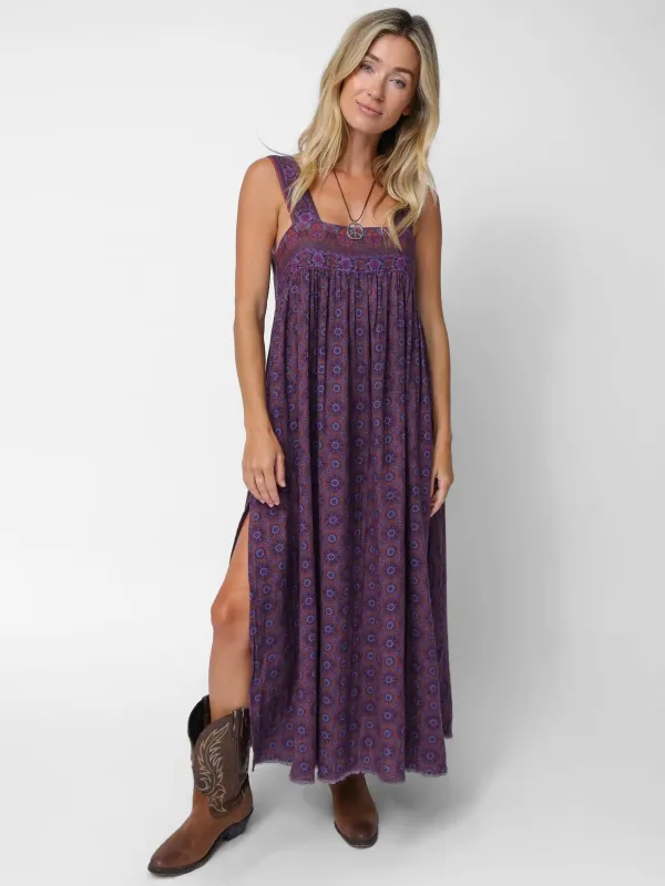 Tricia Reversible Cotton Gauze Maxi Dress - Eggplant Medallion Sunburst sold by NATURAL LIFE