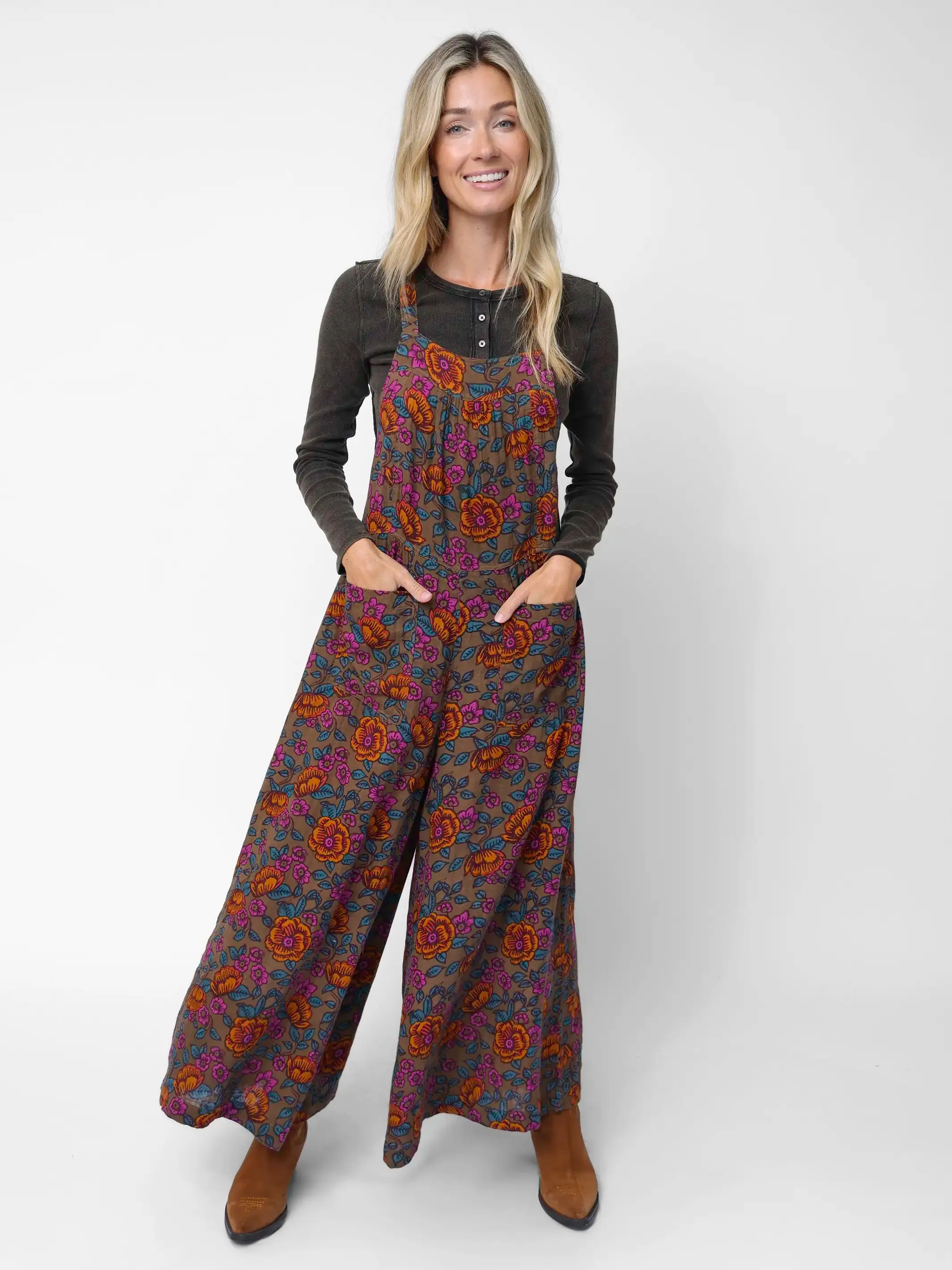 Dakota Cotton Tie Overall - Woodcut Floral Bronze sold by NATURAL LIFE product image thumbnail 2