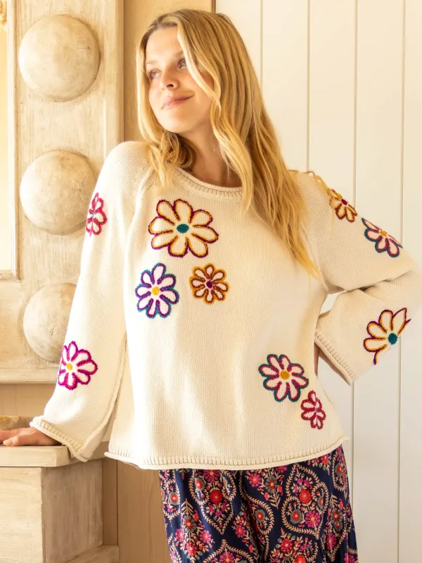 Blooms Cotton Tufted Sweater - Cream sold by NATURAL LIFE