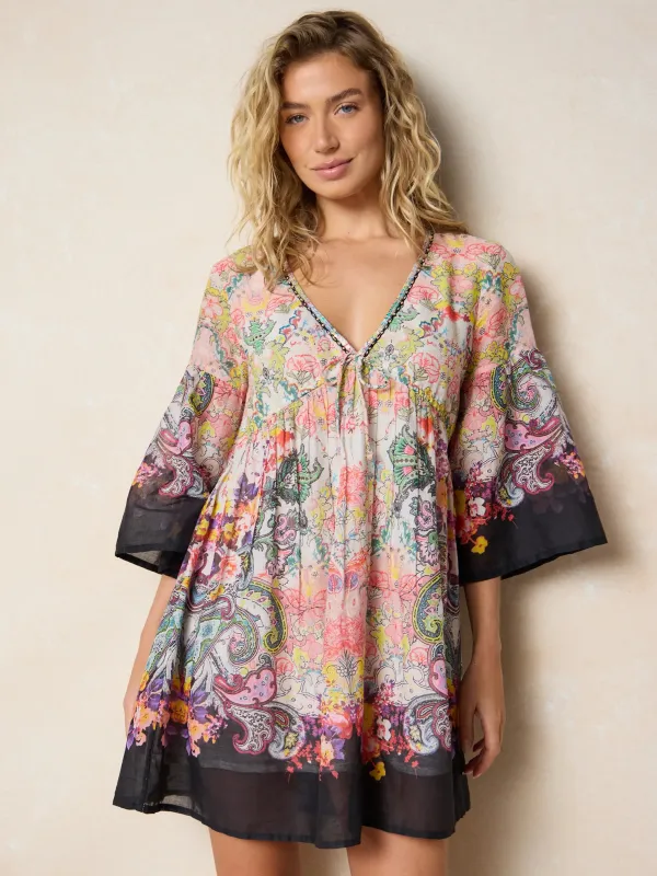 Isabella Mini Dress - Black Multicolored Paisley sold by NATURAL LIFE