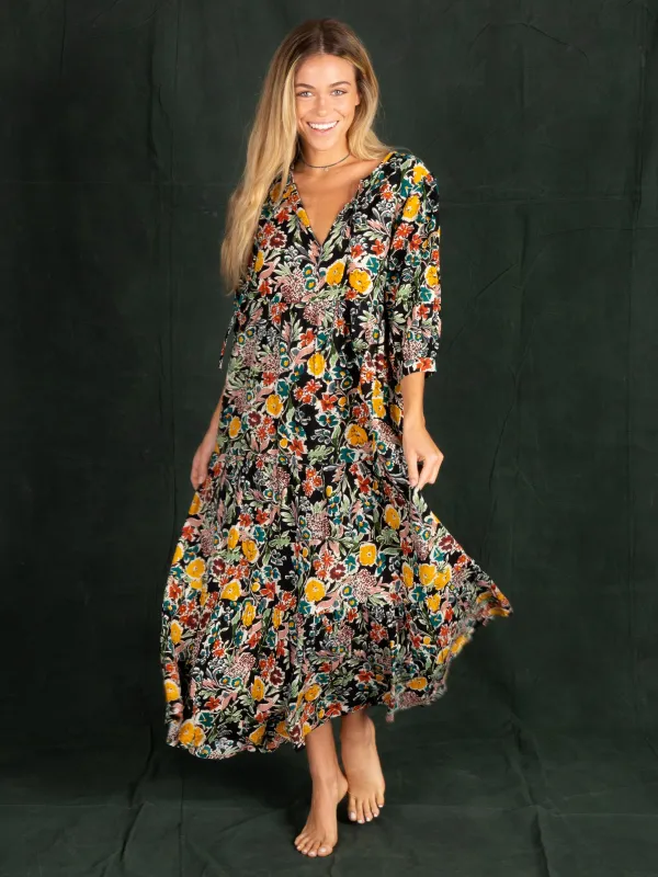 Sage V-Neck Maxi Dress - Tropical Garden Roses sold by NATURAL LIFE