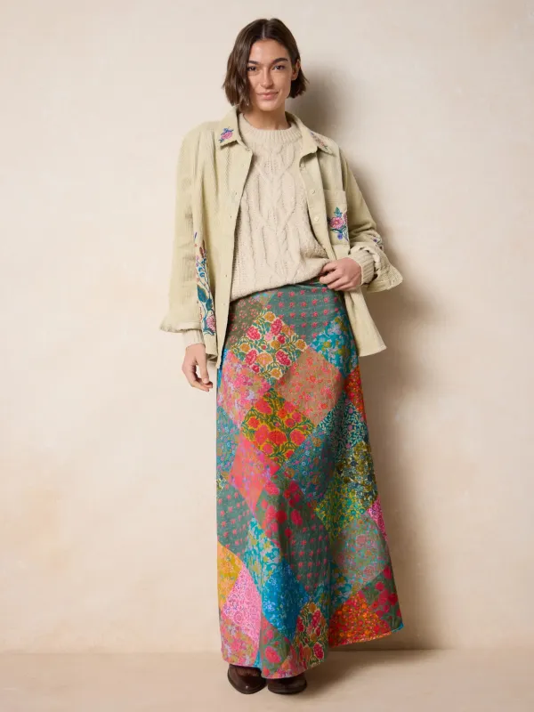 Amour Velvet Maxi Skirt - Bright Patchwork Zinnias sold by NATURAL LIFE