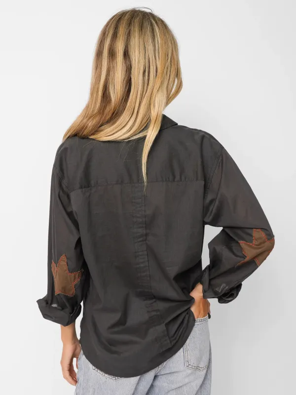 Lived In Applique Cotton Button Down - Charcoal sold by NATURAL LIFE
