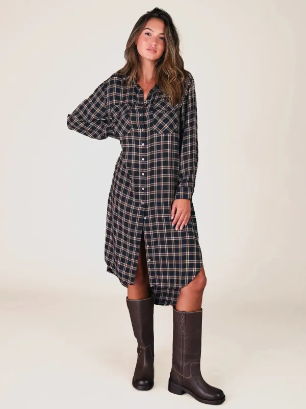 Cooper Shirt Dress - Navy Tan Plaid made by NATURAL LIFE