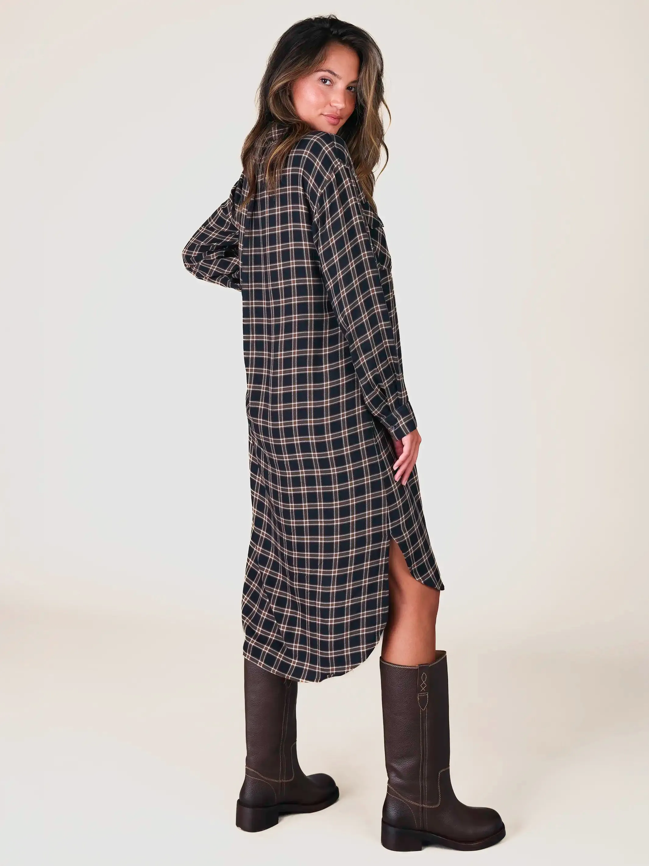 Cooper Shirt Dress - Navy Tan Plaid sold by NATURAL LIFE product image thumbnail 2