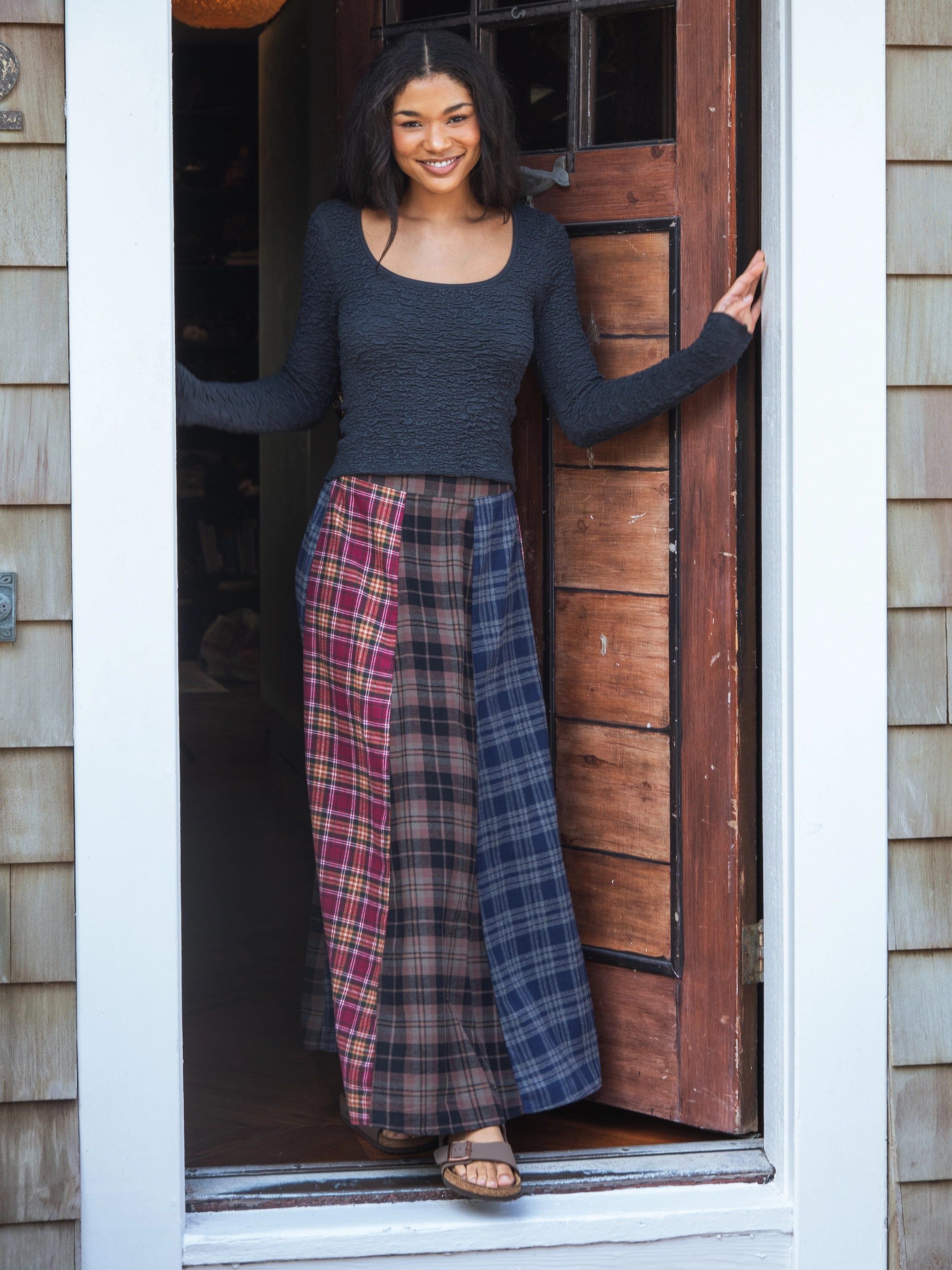 Valentina Plaid Maxi Skirt - Cranberry Navy Flannel | Parallel