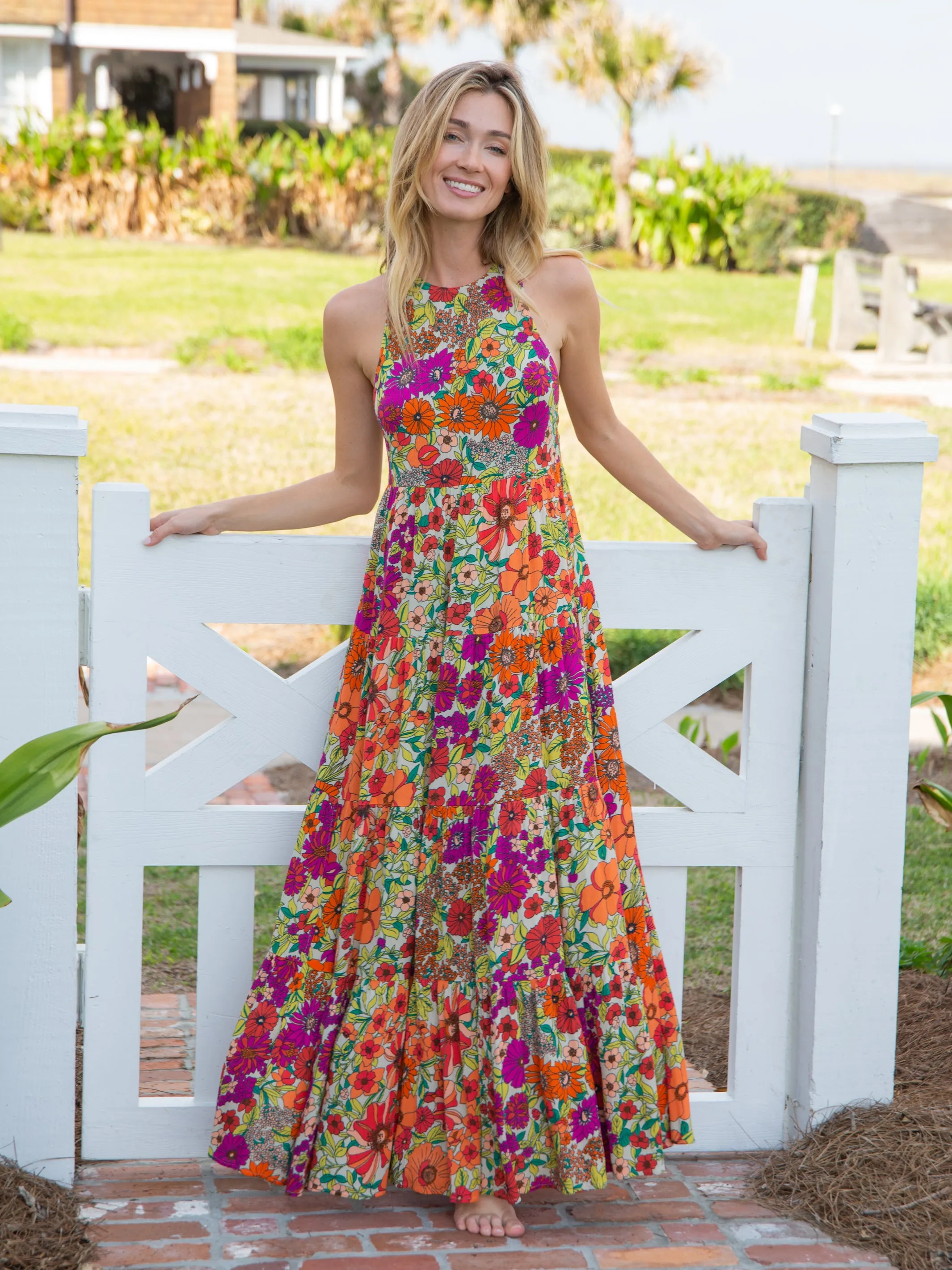 Halle Printed Halter Maxi Dress - Fuchsia Floral sold by NATURAL LIFE