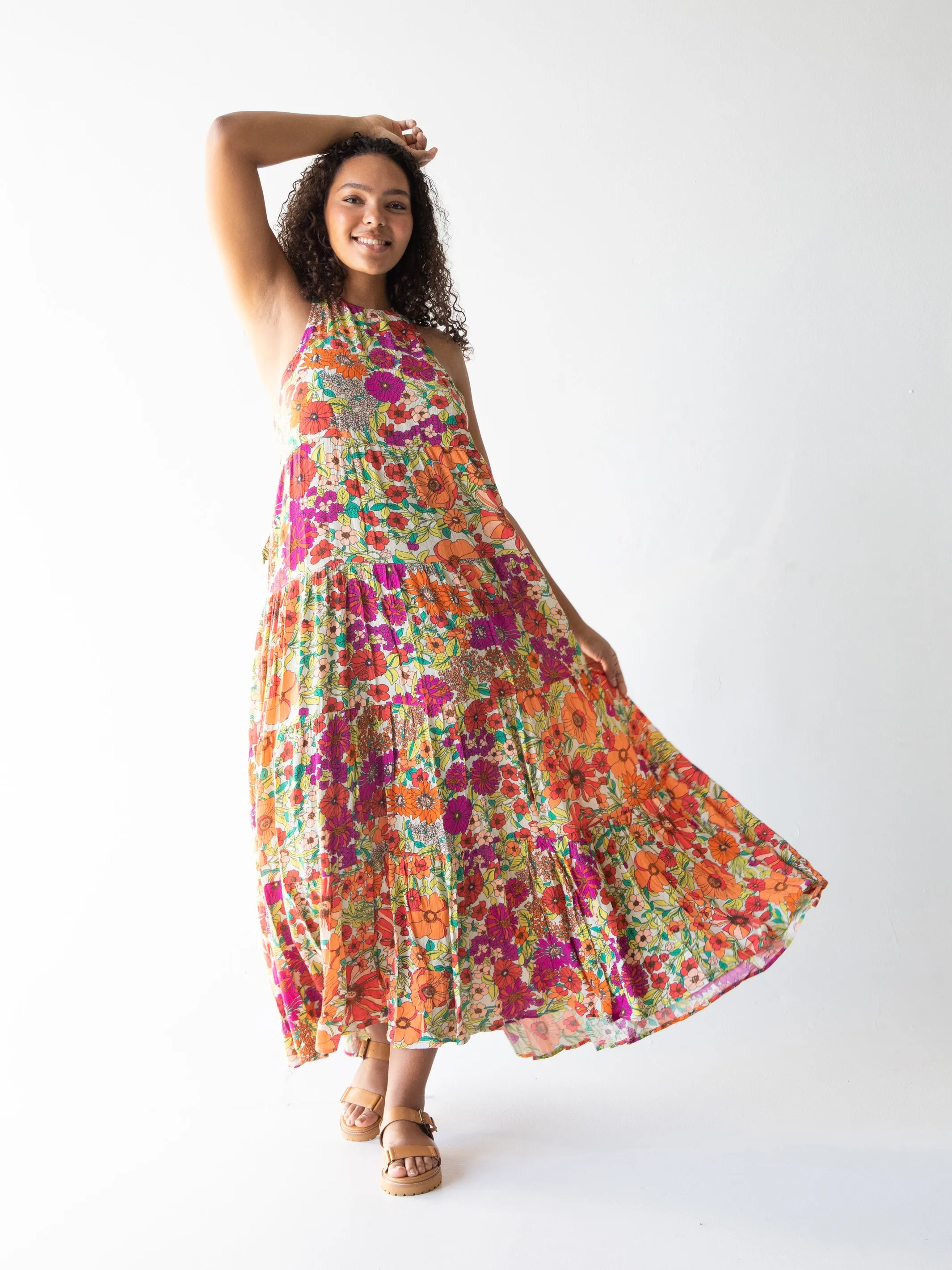 Halle Printed Halter Maxi Dress - Fuchsia Floral sold by NATURAL LIFE product image thumbnail 4