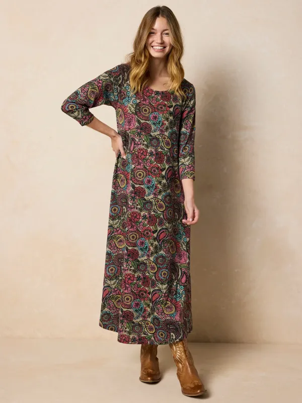 Lottie Sweater Knit Maxi Dress - Sketched Paisley Multi sold by NATURAL LIFE