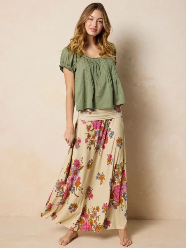 Live-In-It Knit "ButterSoft" Maxi Skirt - English Garden Cream sold by NATURAL LIFE