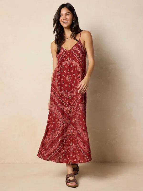 Gracie Slip Maxi Dress - Brick Red Bandana sold by NATURAL LIFE