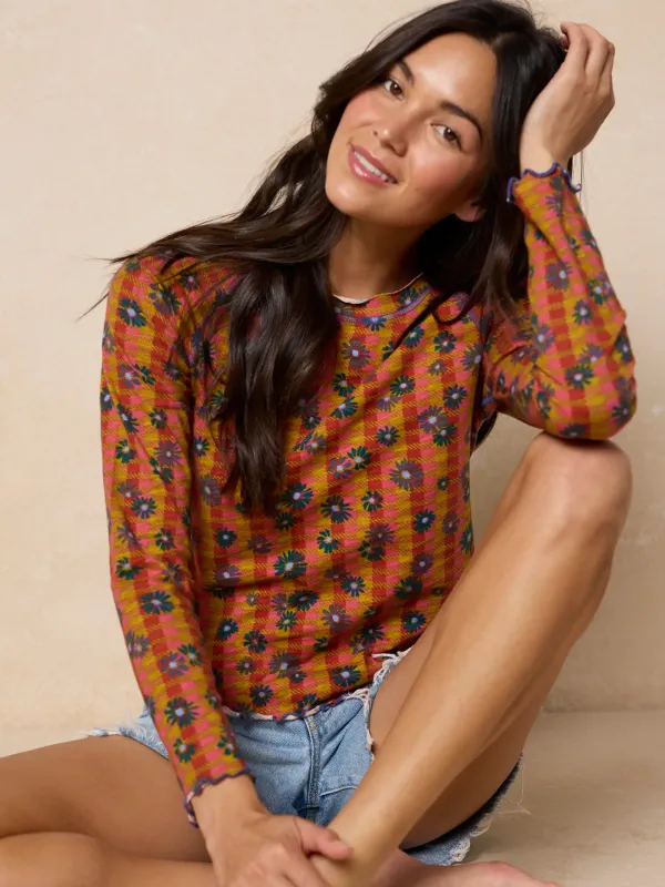 Lily Cotton Long Sleeve Tee Shirt - Hudson Valley Plaid Rust sold by NATURAL LIFE