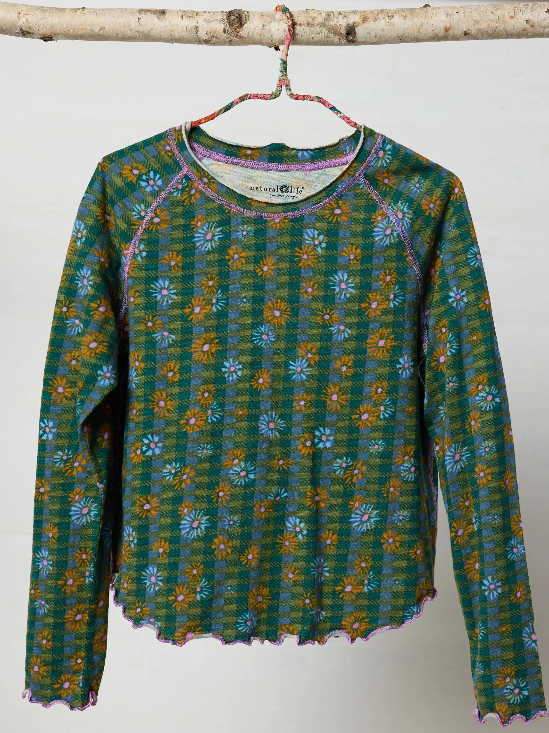 Lily Cotton Long Sleeve Tee Shirt - Hudson Valley Plaid Pine sold by NATURAL LIFE product image thumbnail 4