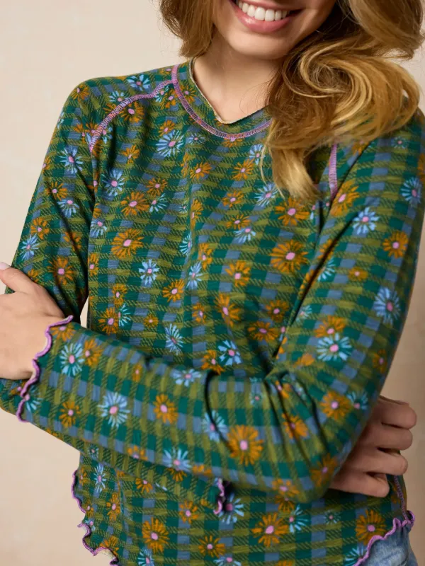 Lily Cotton Long Sleeve Tee Shirt - Hudson Valley Plaid Pine sold by NATURAL LIFE