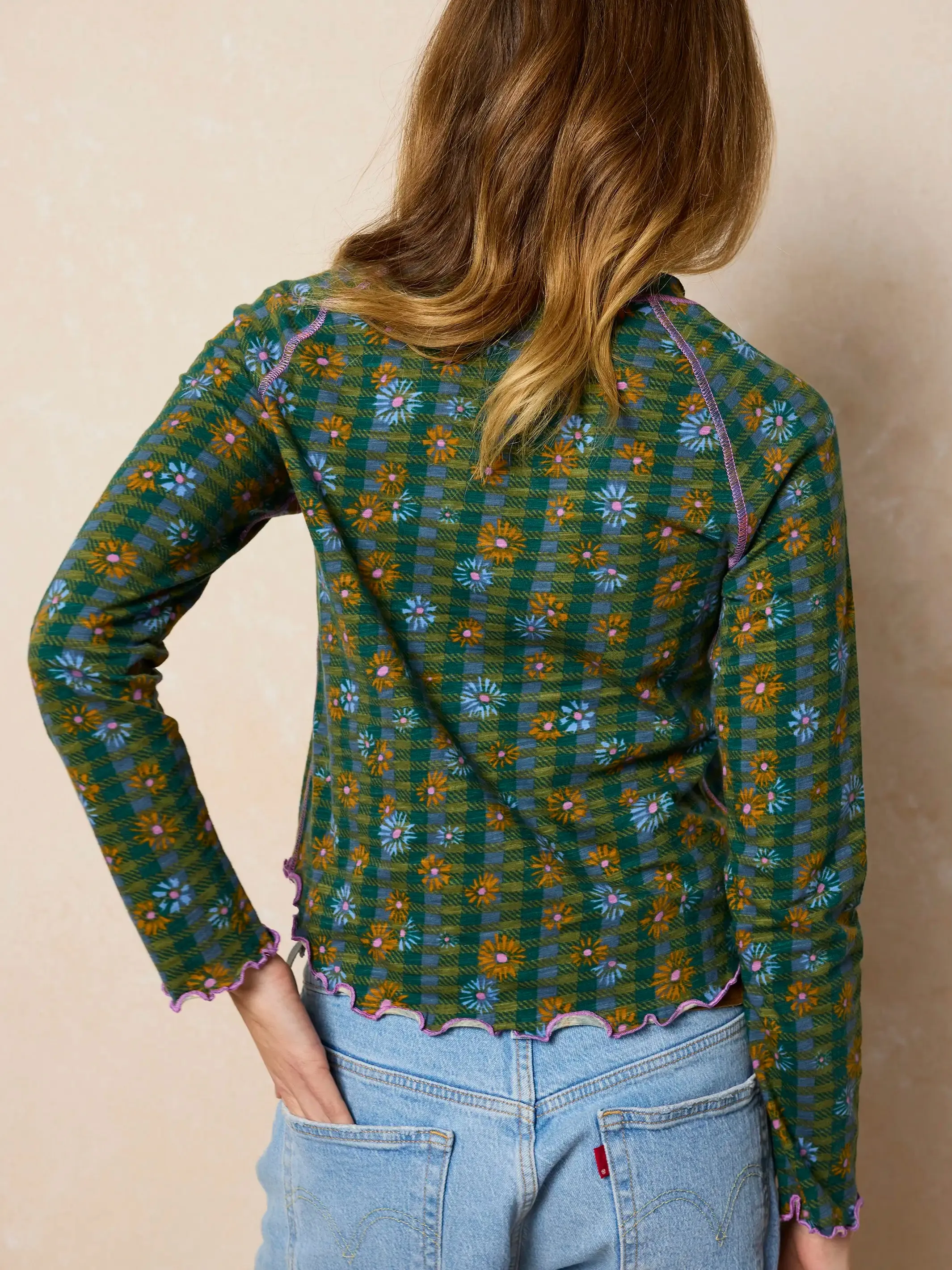 Lily Cotton Long Sleeve Tee Shirt - Hudson Valley Plaid Pine sold by NATURAL LIFE product image thumbnail 3