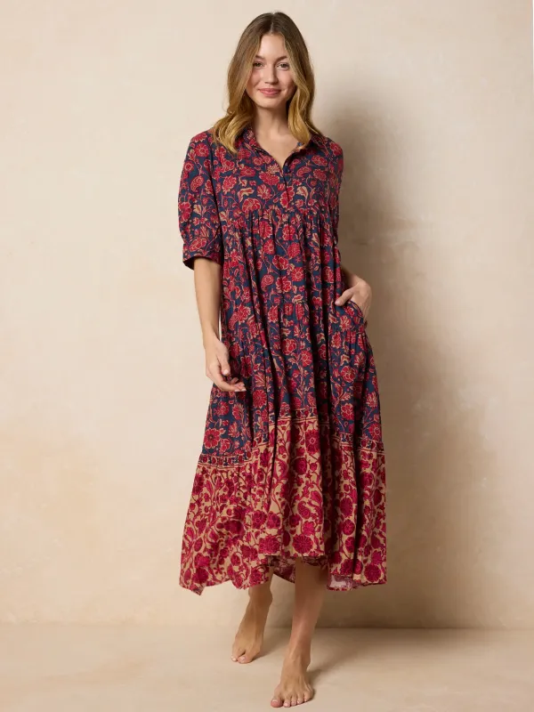 Rebecca Midi Dress - Ornate Paisley Navy sold by NATURAL LIFE