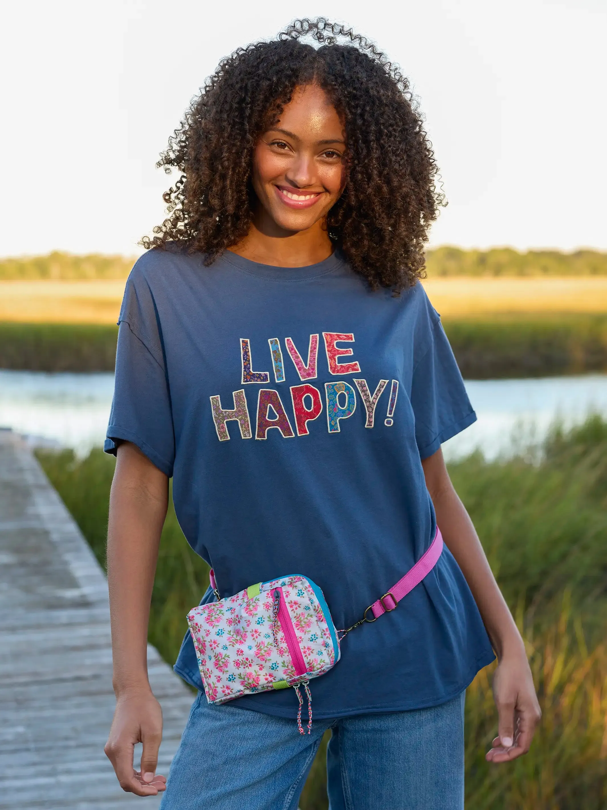 Take It In Cotton Applique Tee - Live Happy sold by NATURAL LIFE