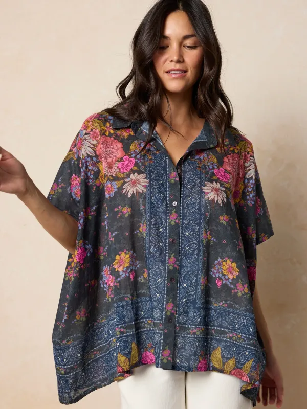 Kelly Oversized Cotton Button Down - English Garden Charcoal sold by NATURAL LIFE