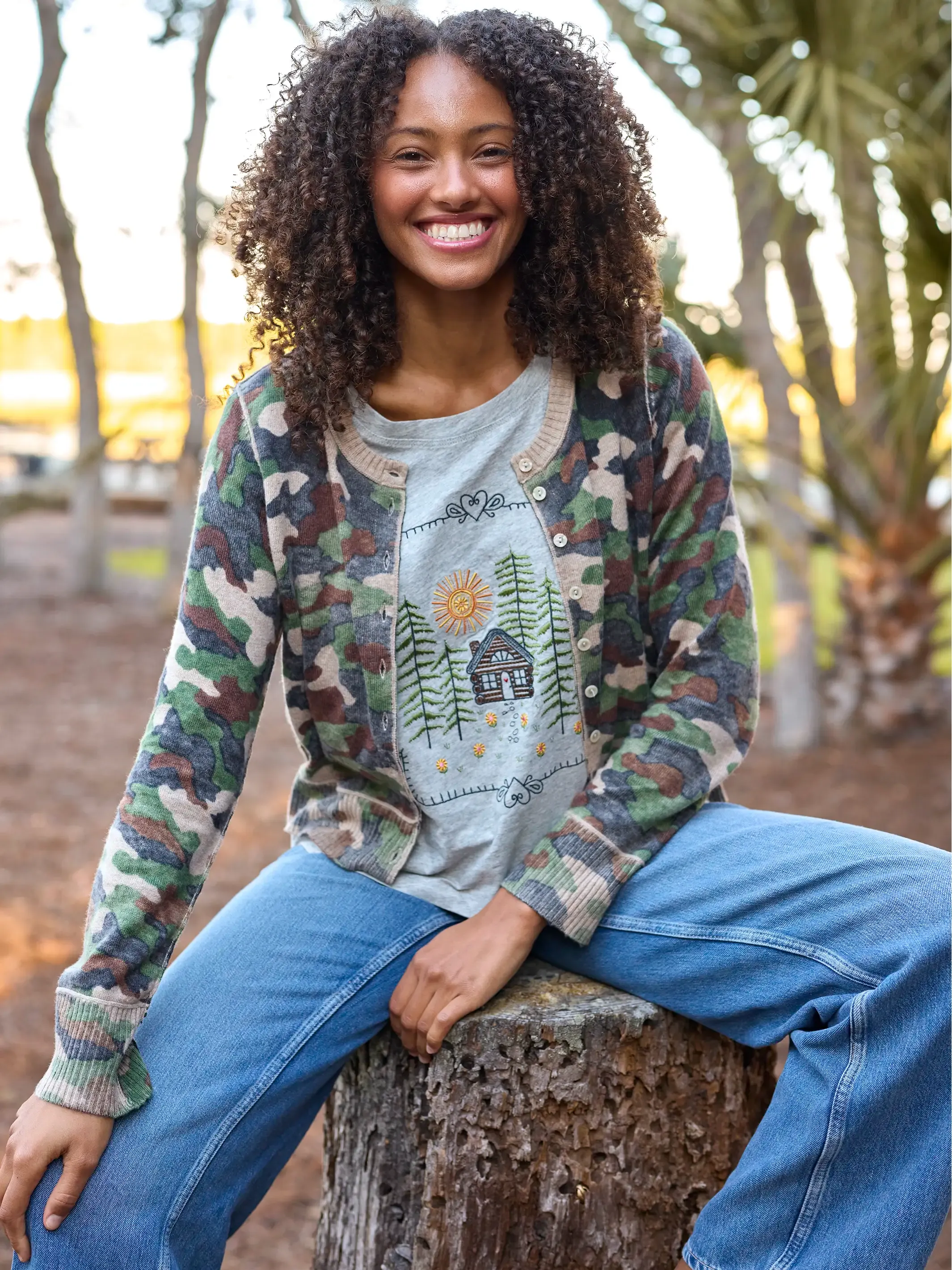 Your Everything Cardigan Sweater - Olive Camo sold by NATURAL LIFE product image thumbnail 3