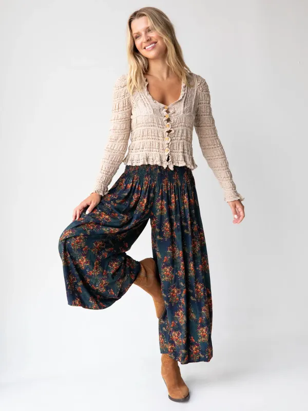 Make A Move Wide-Leg Palazzo Pants - Navy Red Feathers sold by NATURAL LIFE