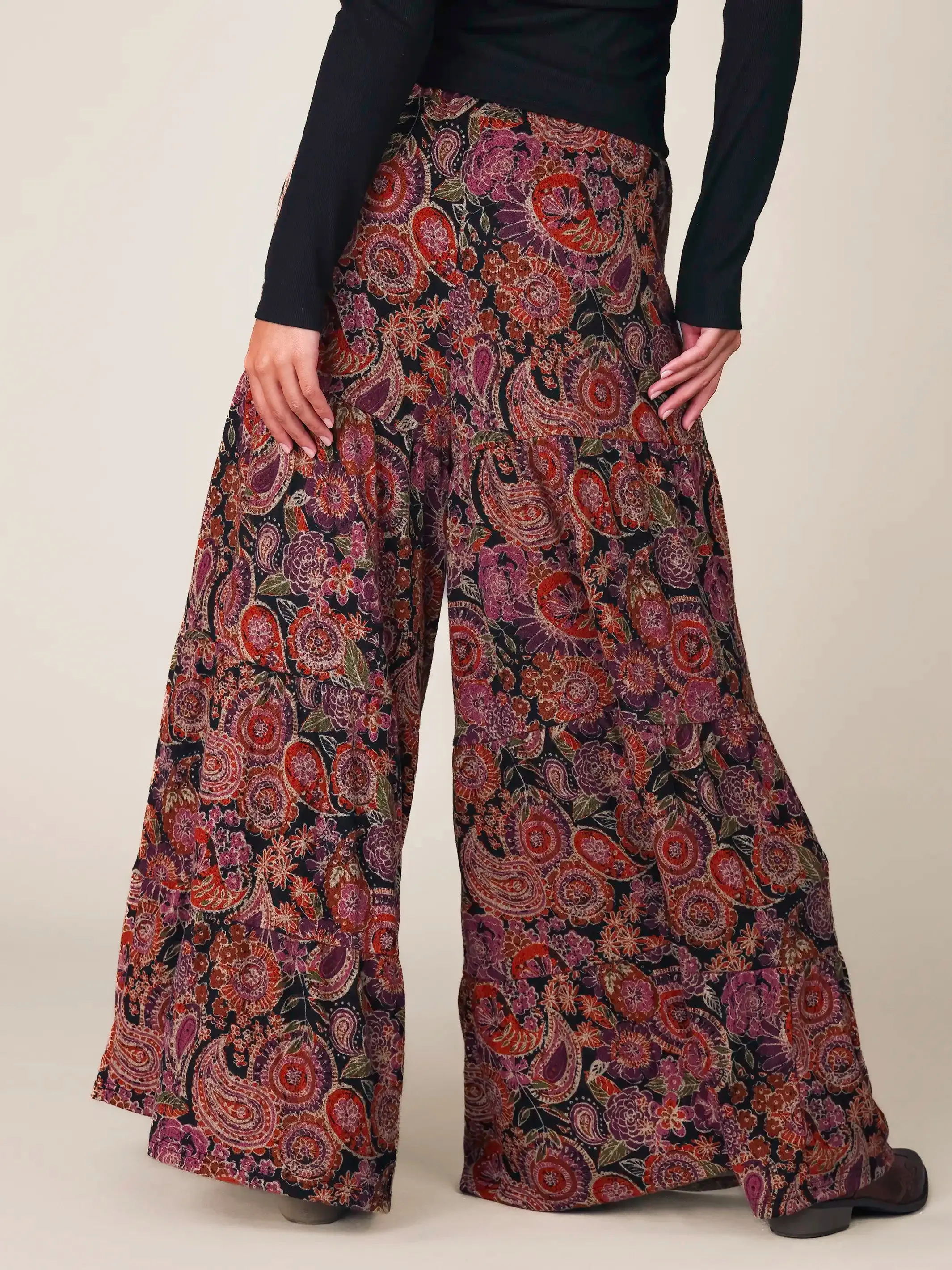 Patti Knit Palazzo Pants - Black Sketched Paisley sold by NATURAL LIFE product image thumbnail 3