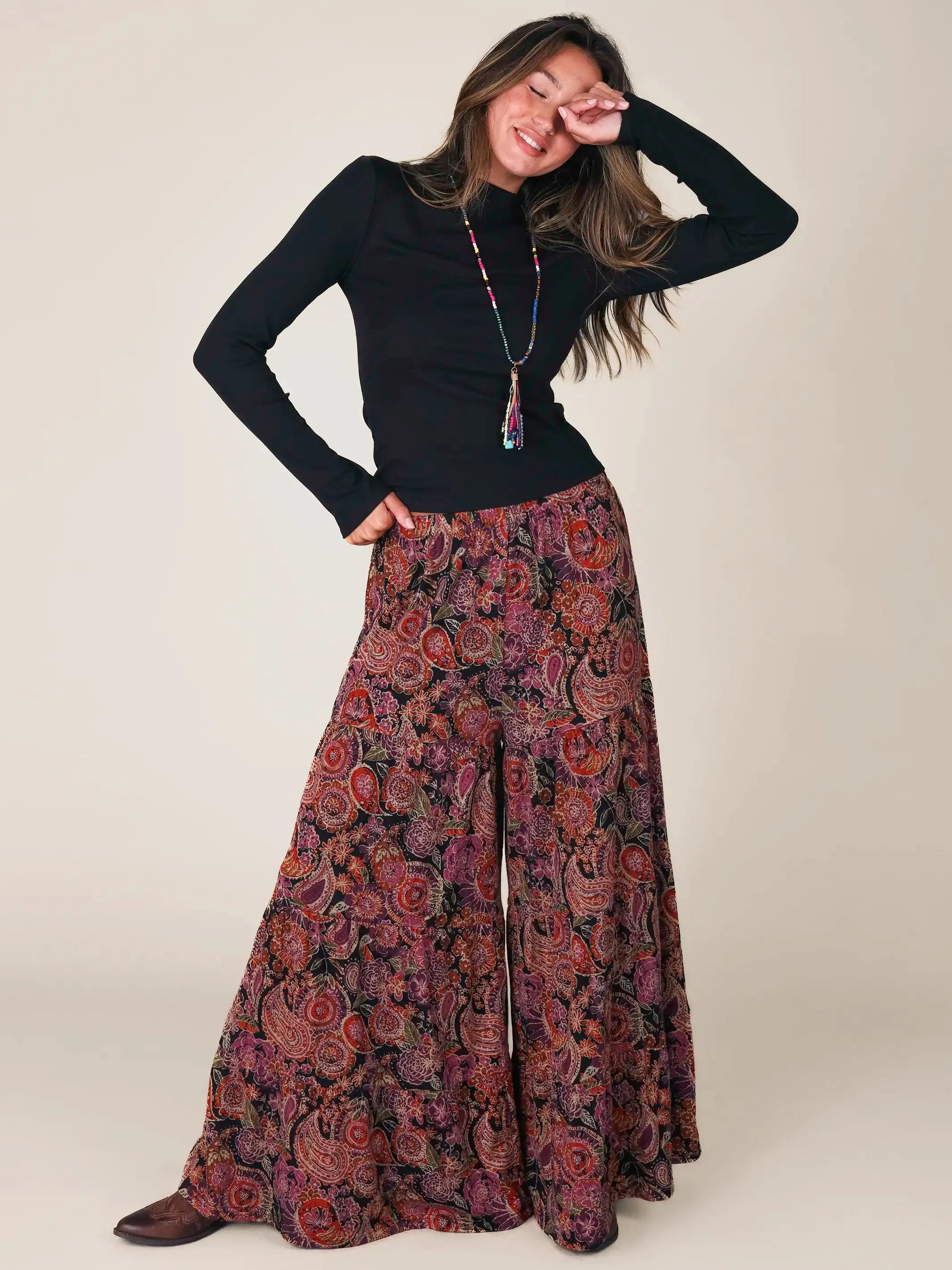 Patti Knit Palazzo Pants - Black Sketched Paisley sold by NATURAL LIFE product image thumbnail 2