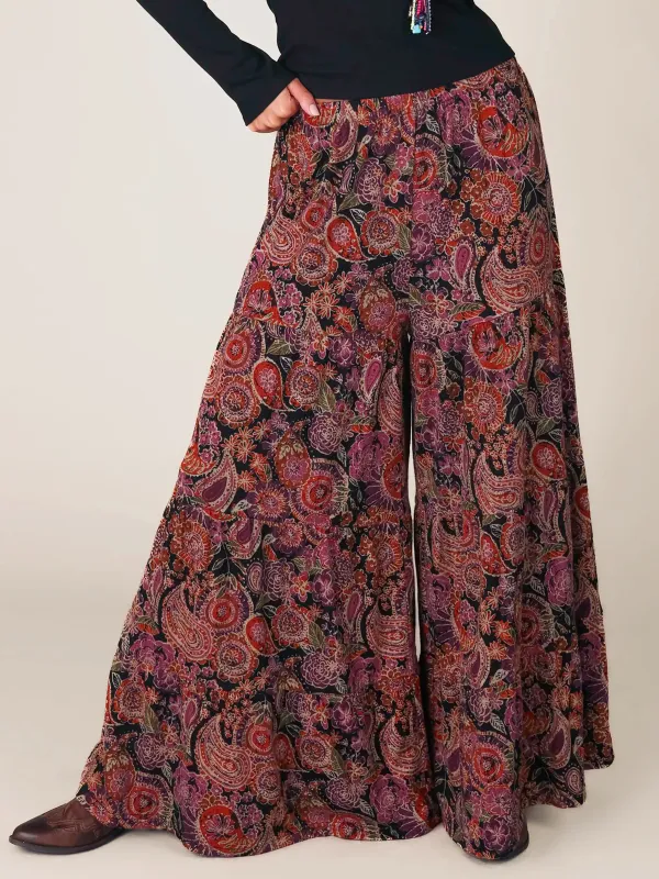 Patti Knit Palazzo Pants - Black Sketched Paisley sold by NATURAL LIFE