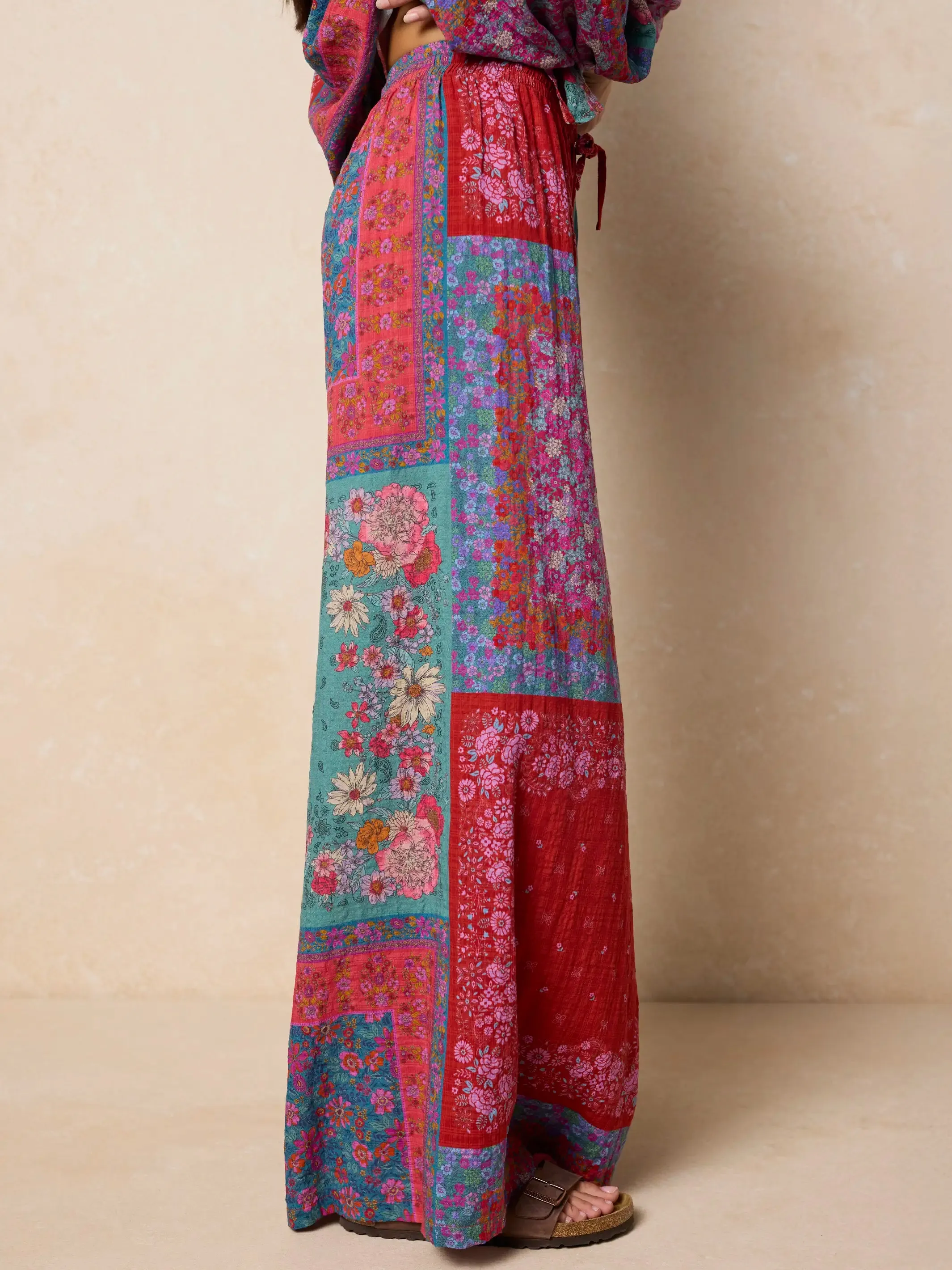 Go With The Flow Wide Leg Pants - Jewel Positano Scarf sold by NATURAL LIFE product image thumbnail 2
