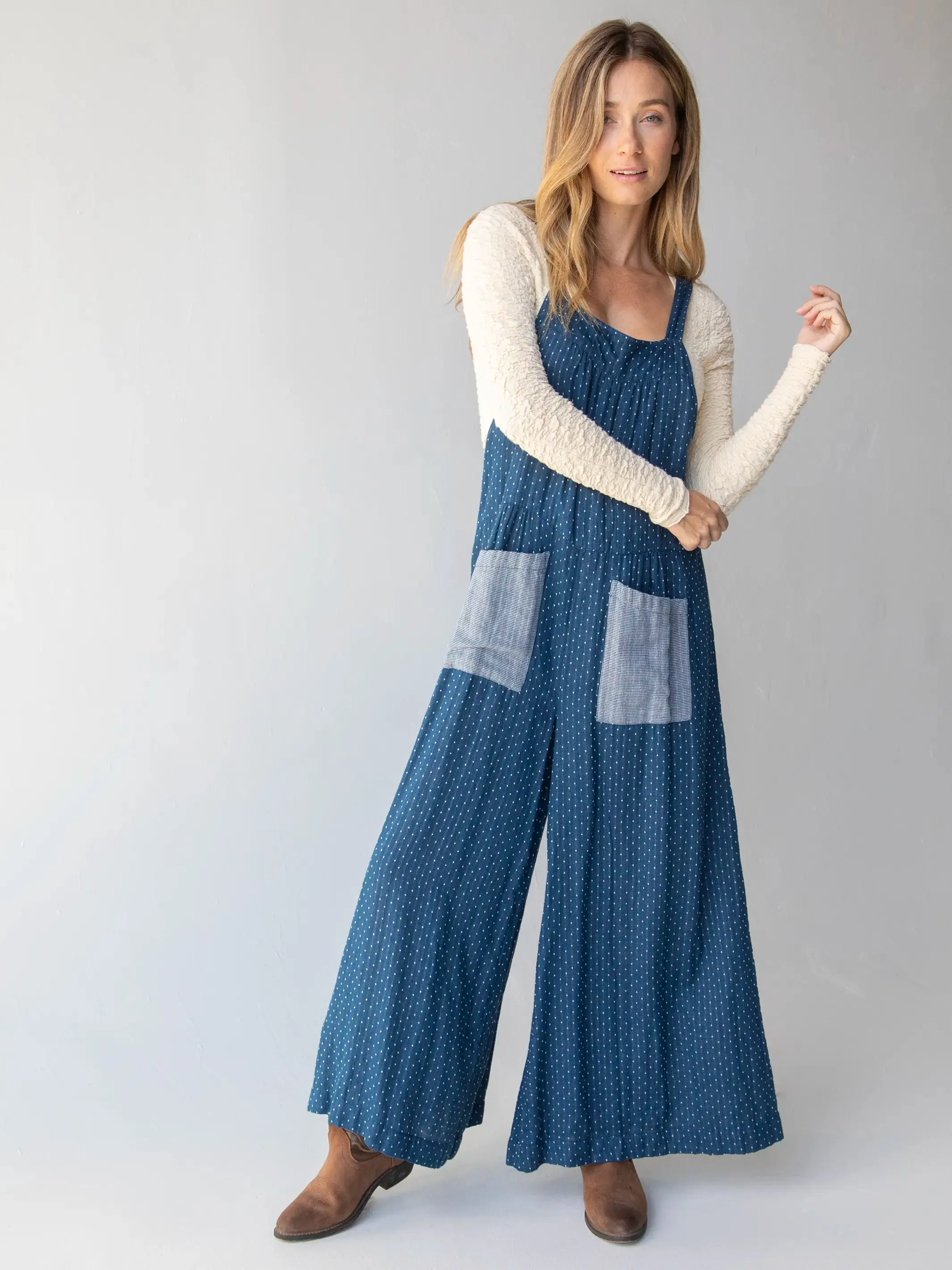 Dakota Cotton Tie Overall - Navy Polka Dots sold by NATURAL LIFE product image thumbnail 3