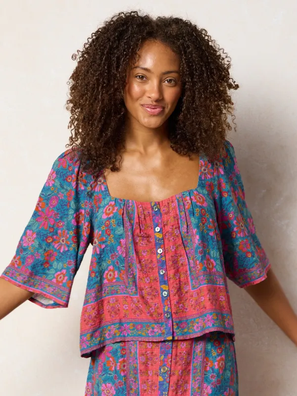 Kalli Top - Teal Boho Border Scarf made by NATURAL LIFE