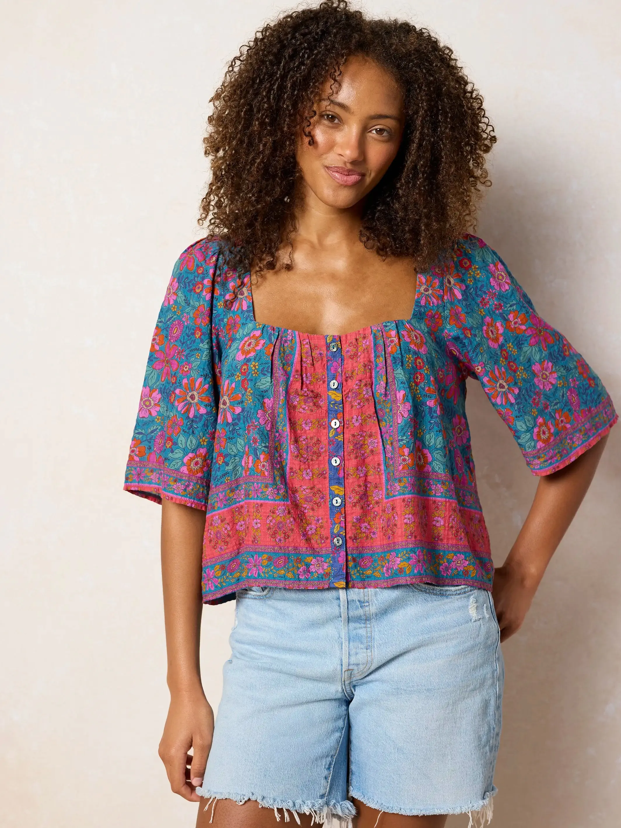 Kalli Top - Teal Boho Border Scarf sold by NATURAL LIFE product image thumbnail 5
