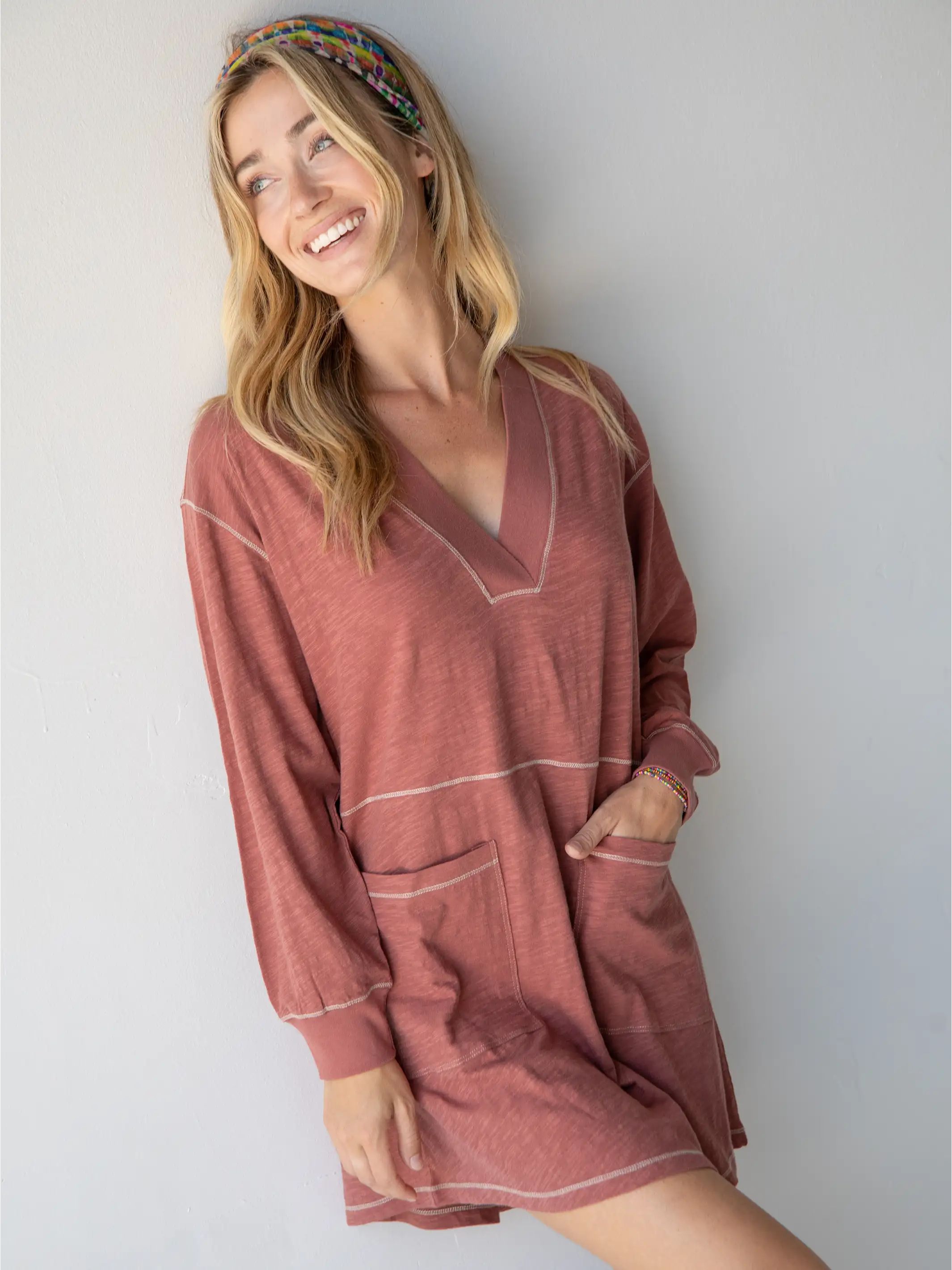 Charlie Long Sleeve V-Neck Dress - Rust sold by NATURAL LIFE product image thumbnail 2