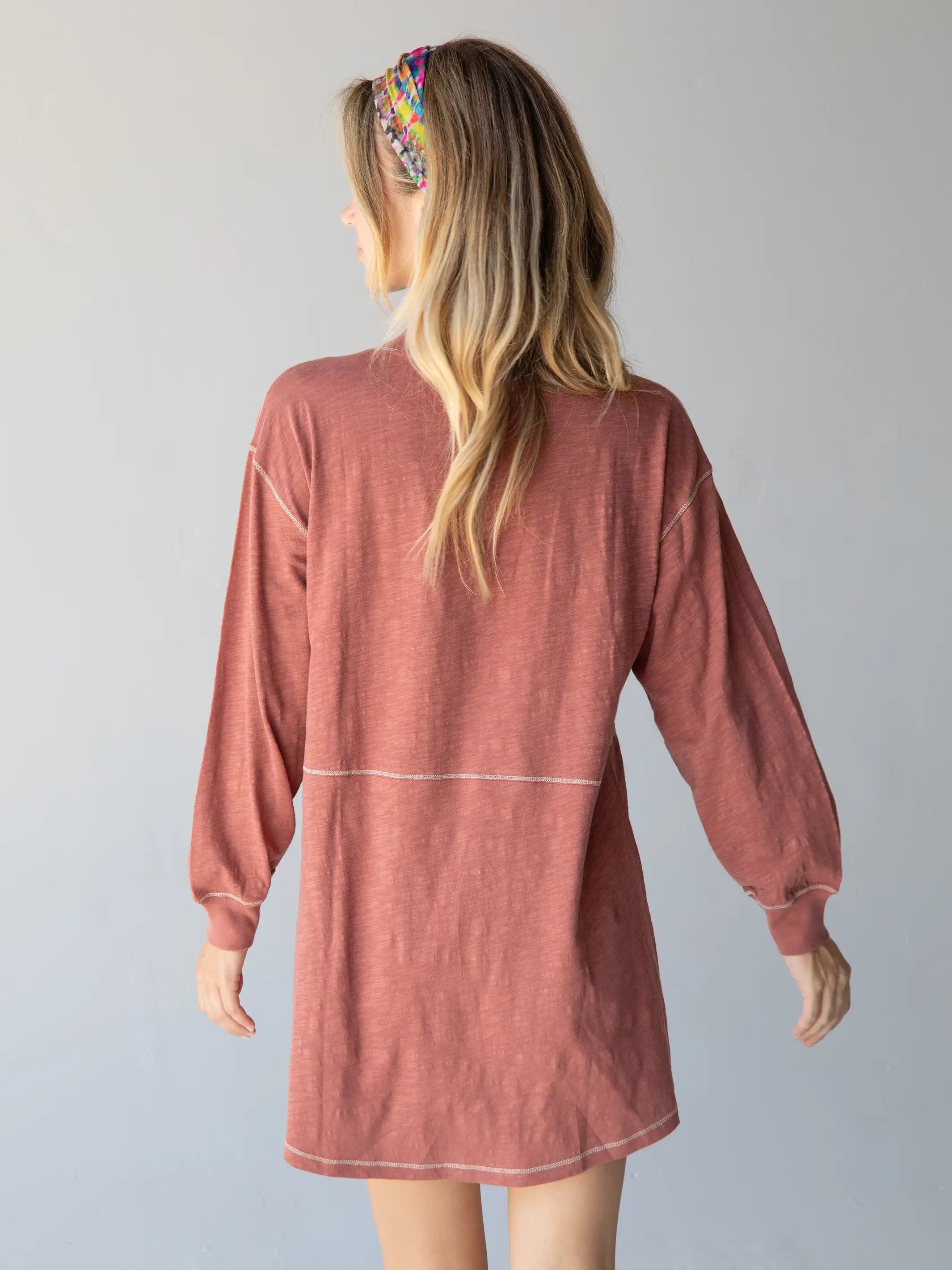 Charlie Long Sleeve V-Neck Dress - Rust sold by NATURAL LIFE product image thumbnail 3