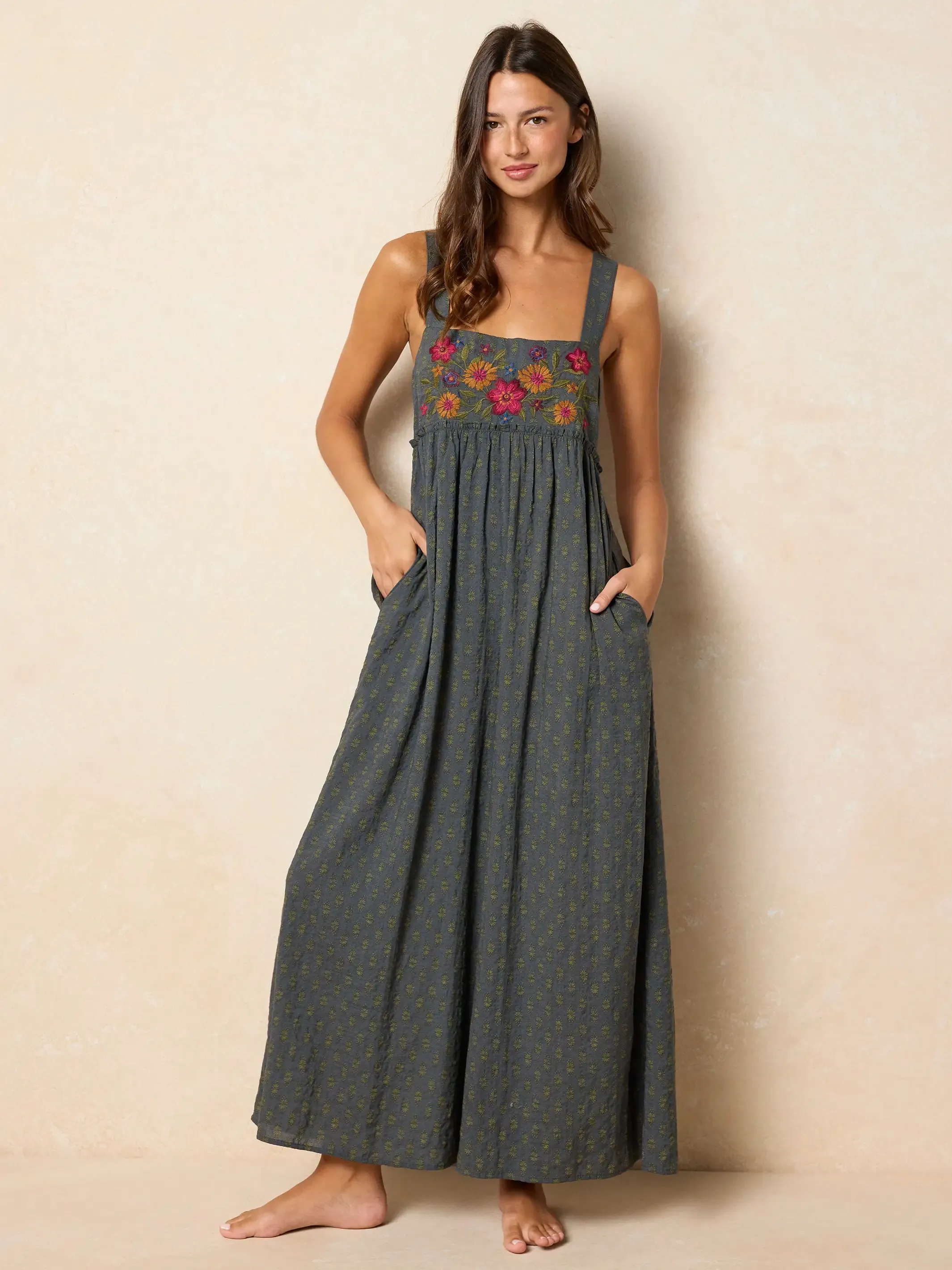 Gabi Embroidered Jumpsuit - Alma Stamp Charcoal sold by NATURAL LIFE product image thumbnail 4