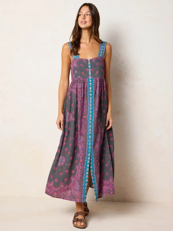 Lucy Maxi Dress - Brimfield Bandana Charcoal made by NATURAL LIFE