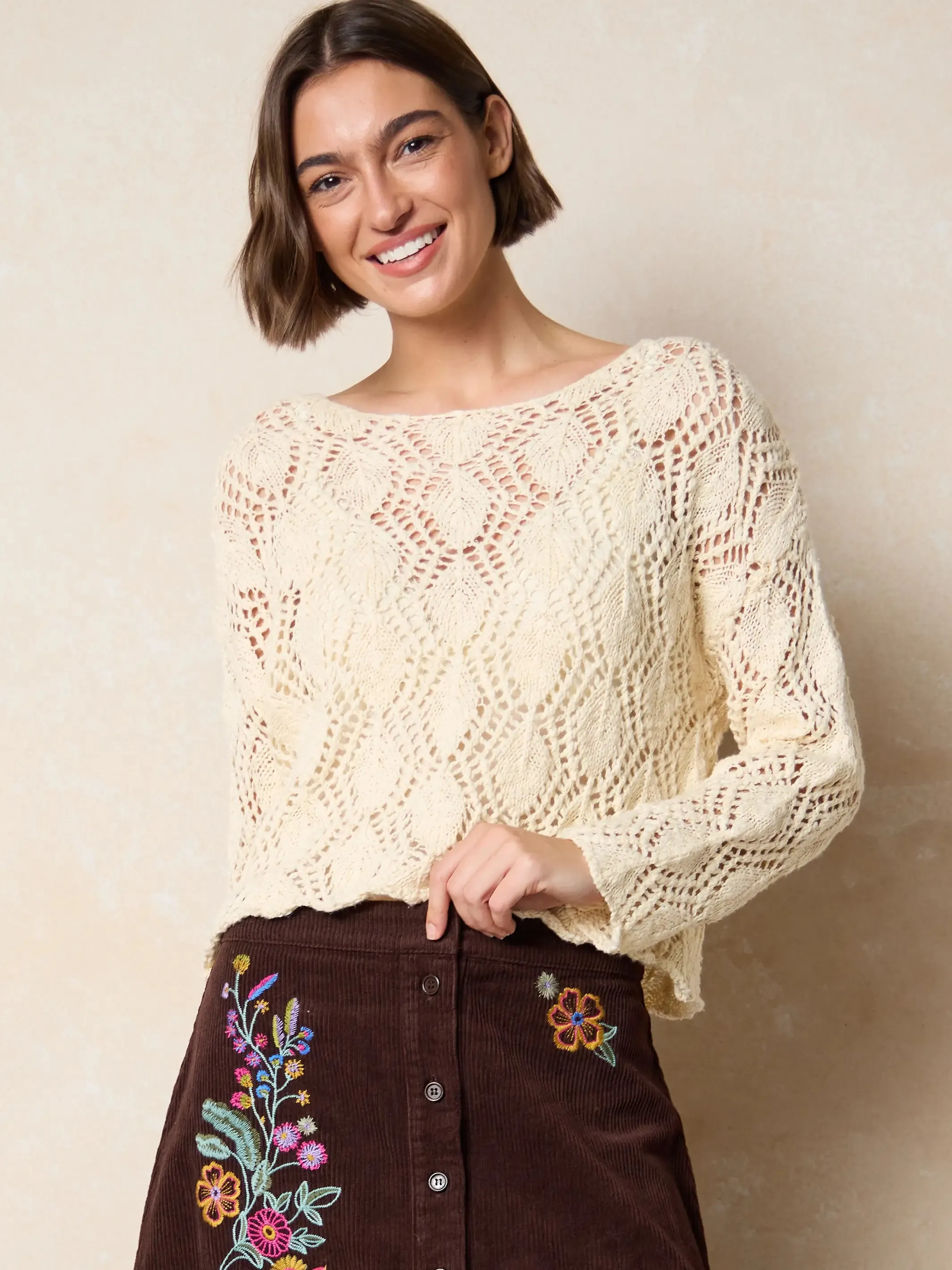 Cropped Cotton Sweater - Cream sold by NATURAL LIFE product image thumbnail 2