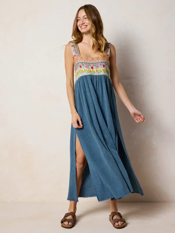 Tricia Embellished Maxi Dress - Slate Blue made by NATURAL LIFE