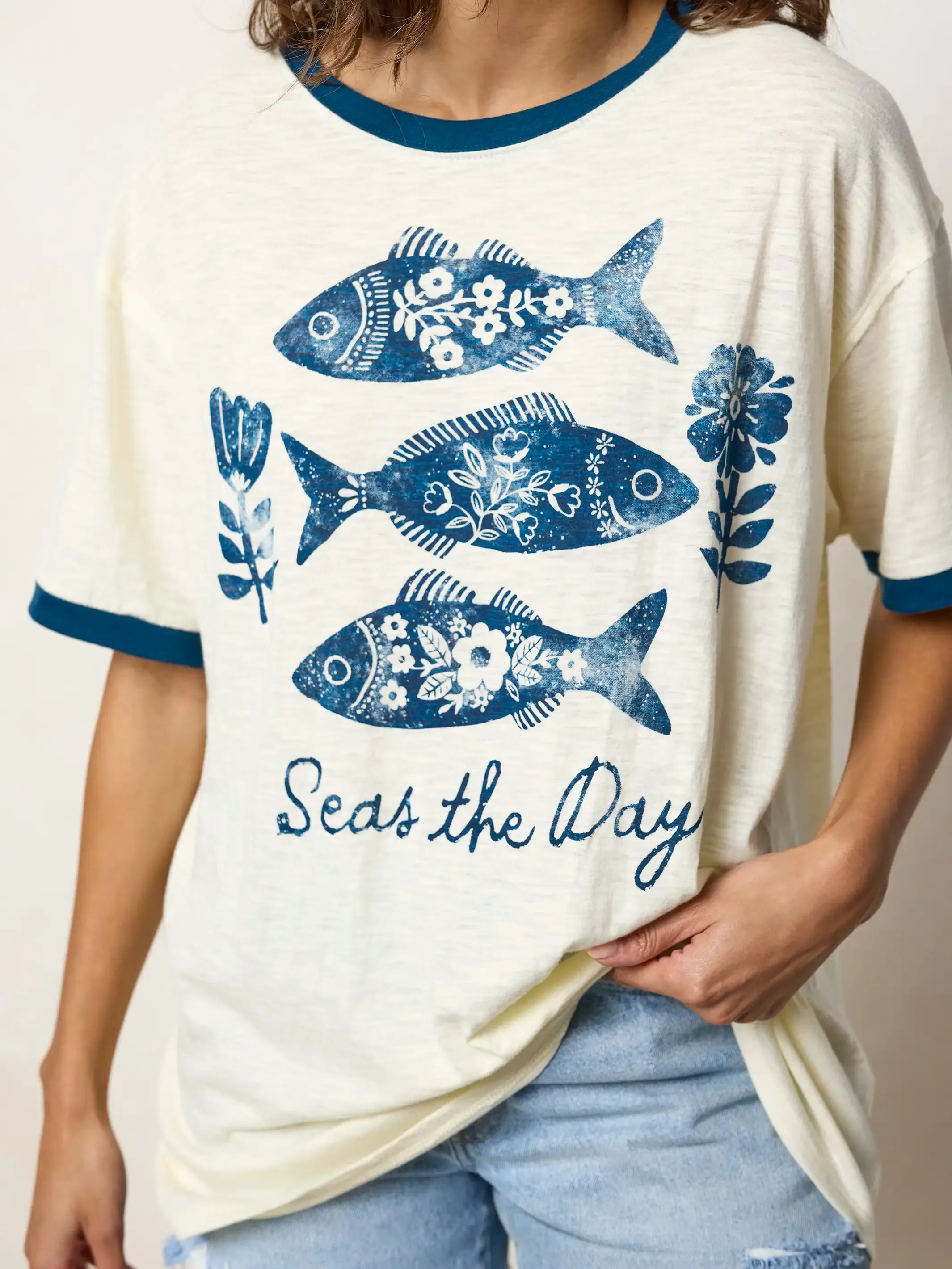 Ringer Oversized Tee Shirt - Seas The Day sold by NATURAL LIFE product image thumbnail 2