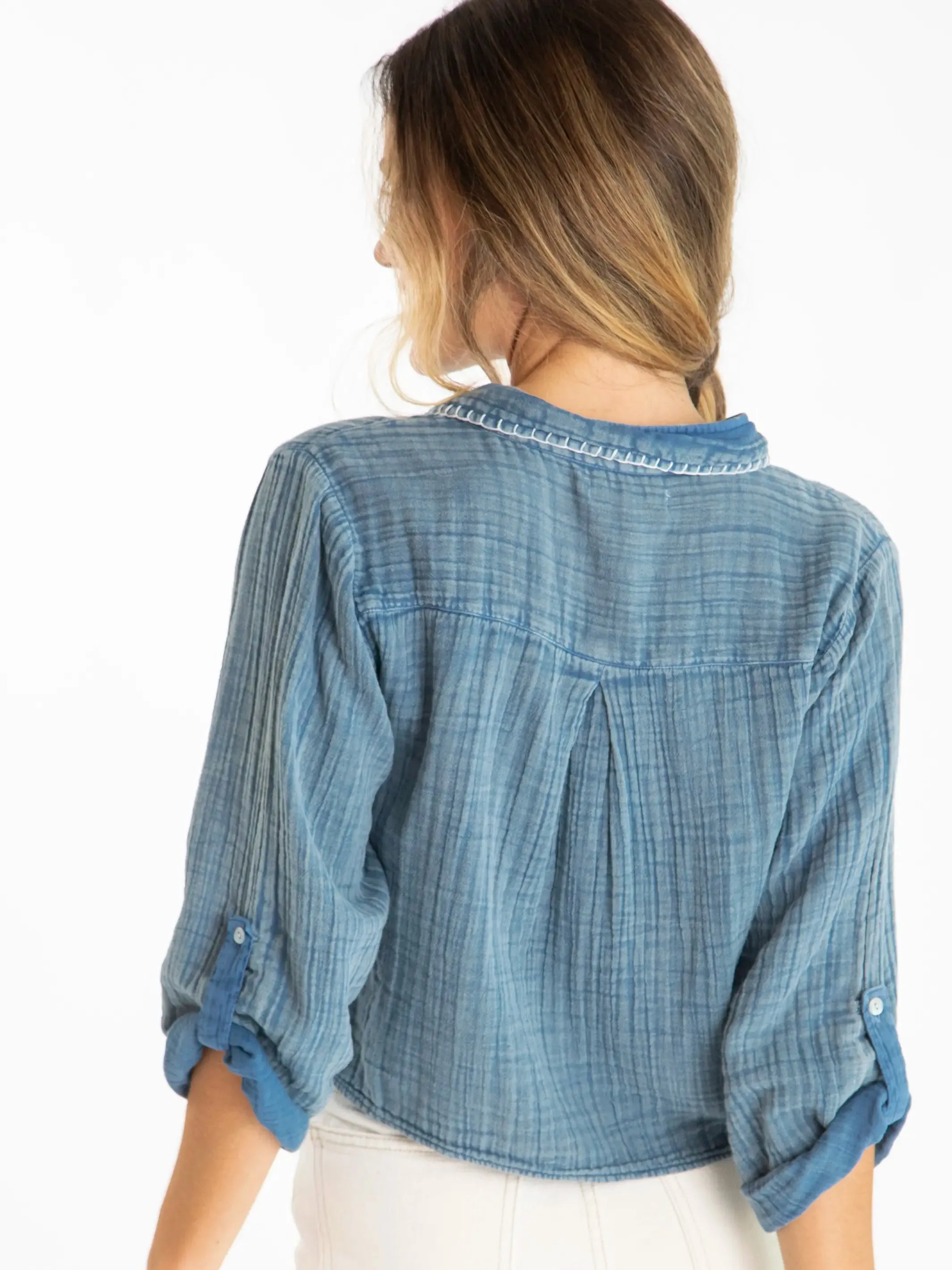 Lola Tie Cotton Button Down - Denim Cotton Gauze sold by NATURAL LIFE product image thumbnail 3