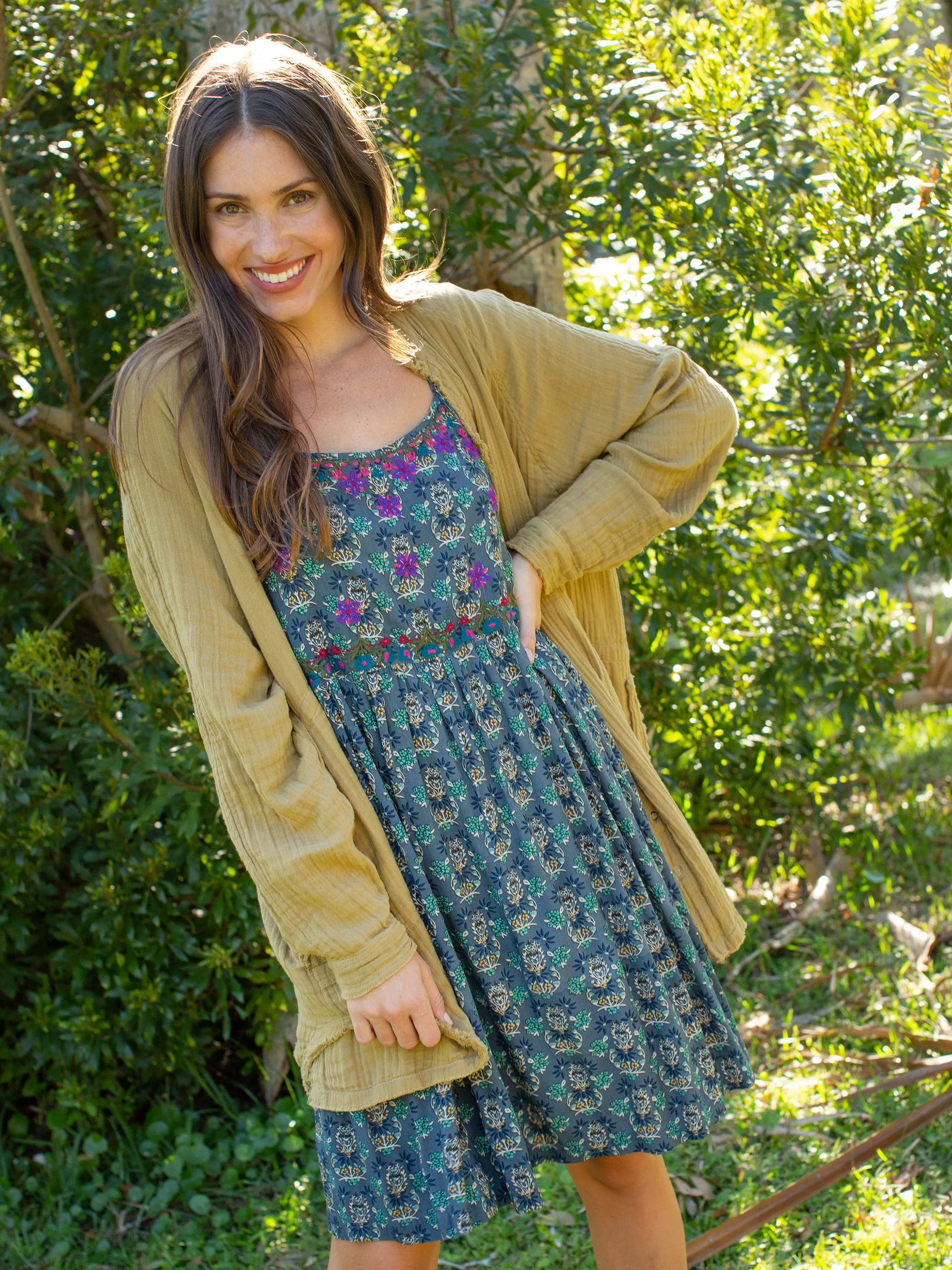 Sara Embroidered Dress - Dark Teal Medallion sold by NATURAL LIFE product image thumbnail 2