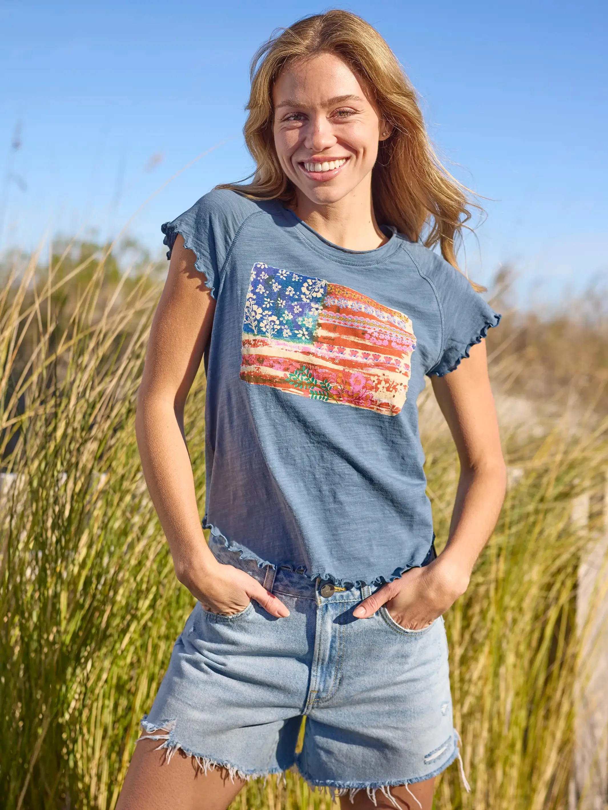 Lily Cotton Short Sleeve Tee Shirt - American Flag sold by NATURAL LIFE product image thumbnail 2
