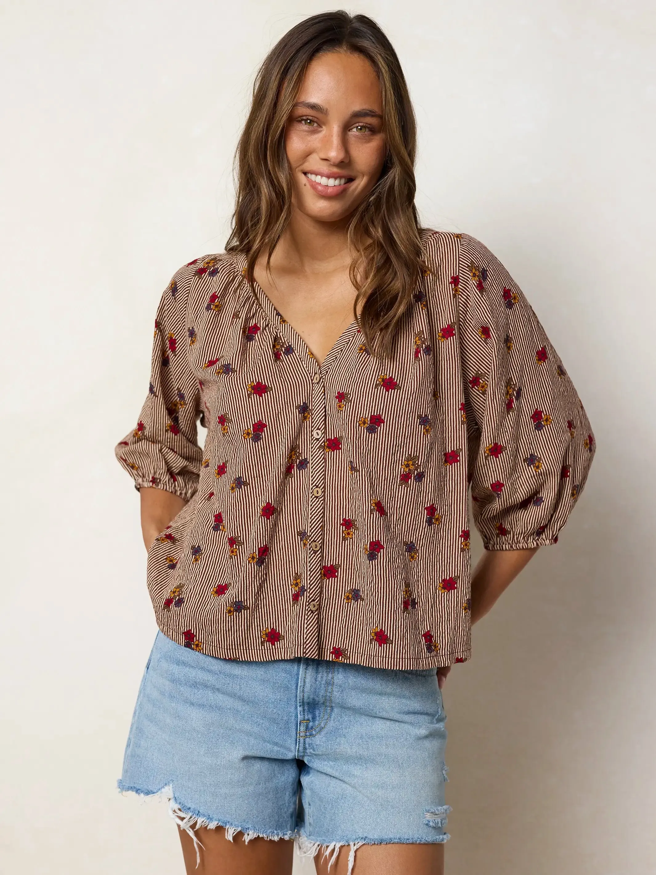 Abby Blouse - Ditsy Garden Stripe sold by NATURAL LIFE product image thumbnail 3